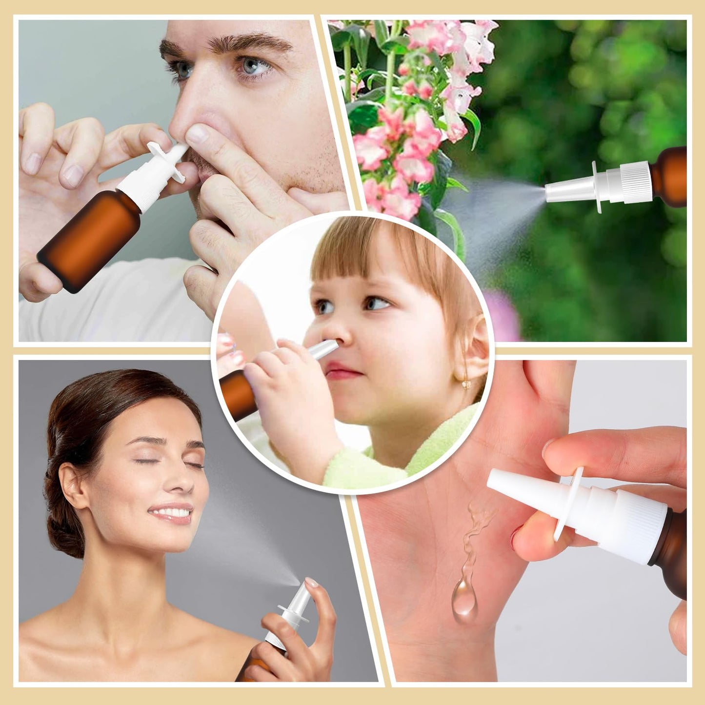 ZHWKMYP 20 Pcs Nasal Spray Bottle, 30ML/1oz 12 Pcs Brown Empty Refillable Matte Glass Nasal Spray Bottle with 4 Funnels and 4 Labels