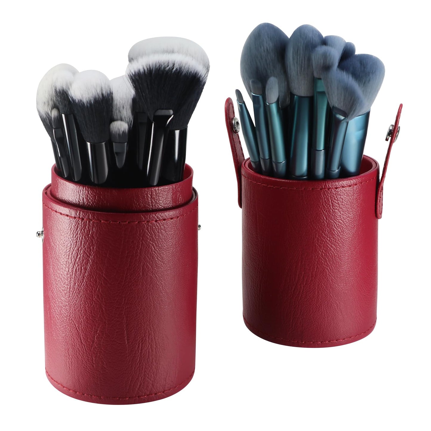 Kososuru Portable Makeup Brush Case,Pu Leather Makeup Brush Holder with Button,Travel Cup Storage Dustproof Makeup Cosmetic Bags for Women (Red)