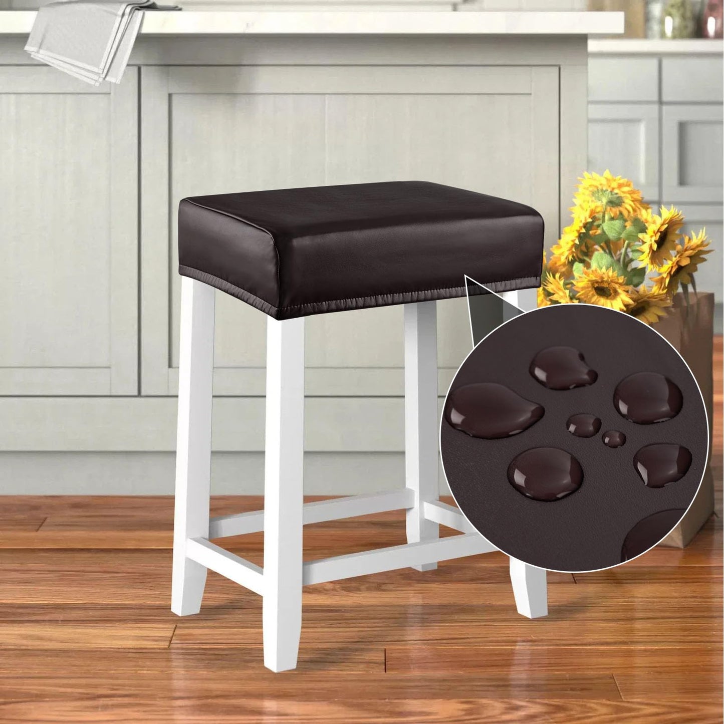 YISUN Stool Covers Rectangle - 2 Pack Stretch Oilproof Waterproof PU High Chair Cover Vanity Stool Cover Pub Counter Bar Stool Covers Saddle Seat Cover with Elastic Bands