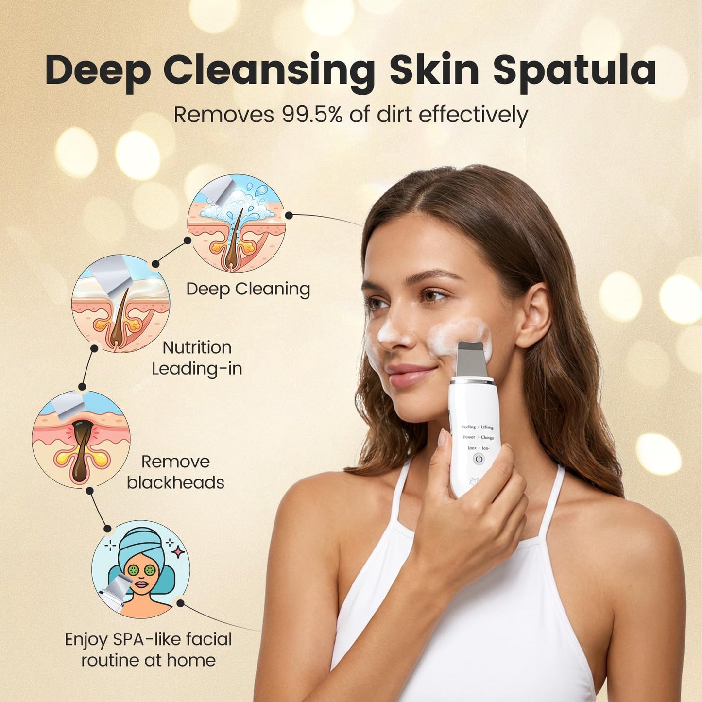 Rika Skin Care Tools, Skin Scrubber Waterproof Facial Spatula, Blackhead Removal Tools, Pore Cleaner with 4 Modes, Pore Scrubber for Deep Cleansing, Face Exfoliator Scrubber for Women Men