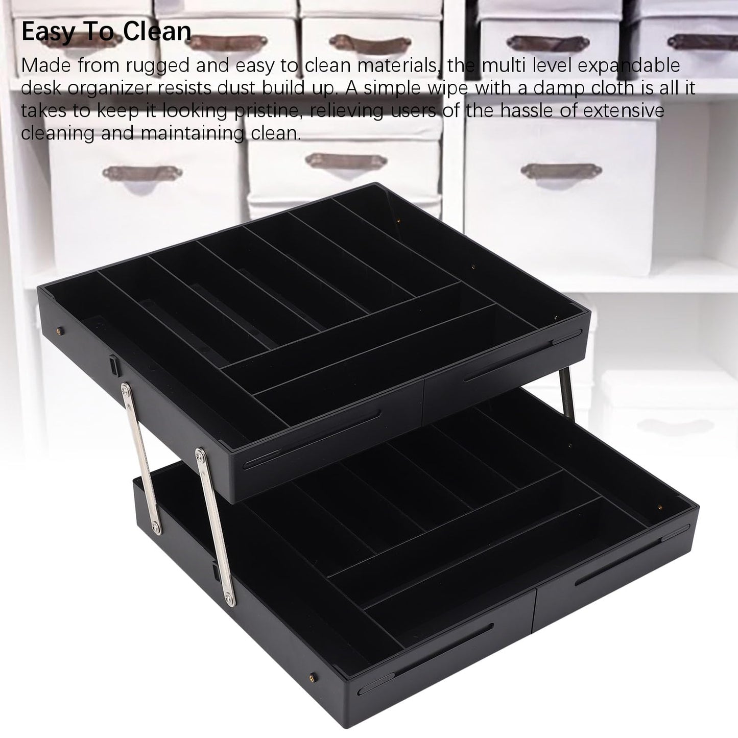 Extra Large and High Drawer Organizer, 2 Tier Smart Expandable Desk Organizer, Multi Level Junk Drawer Organizer for Makeup, Jewelry, Desk, Office Drawers (Black)