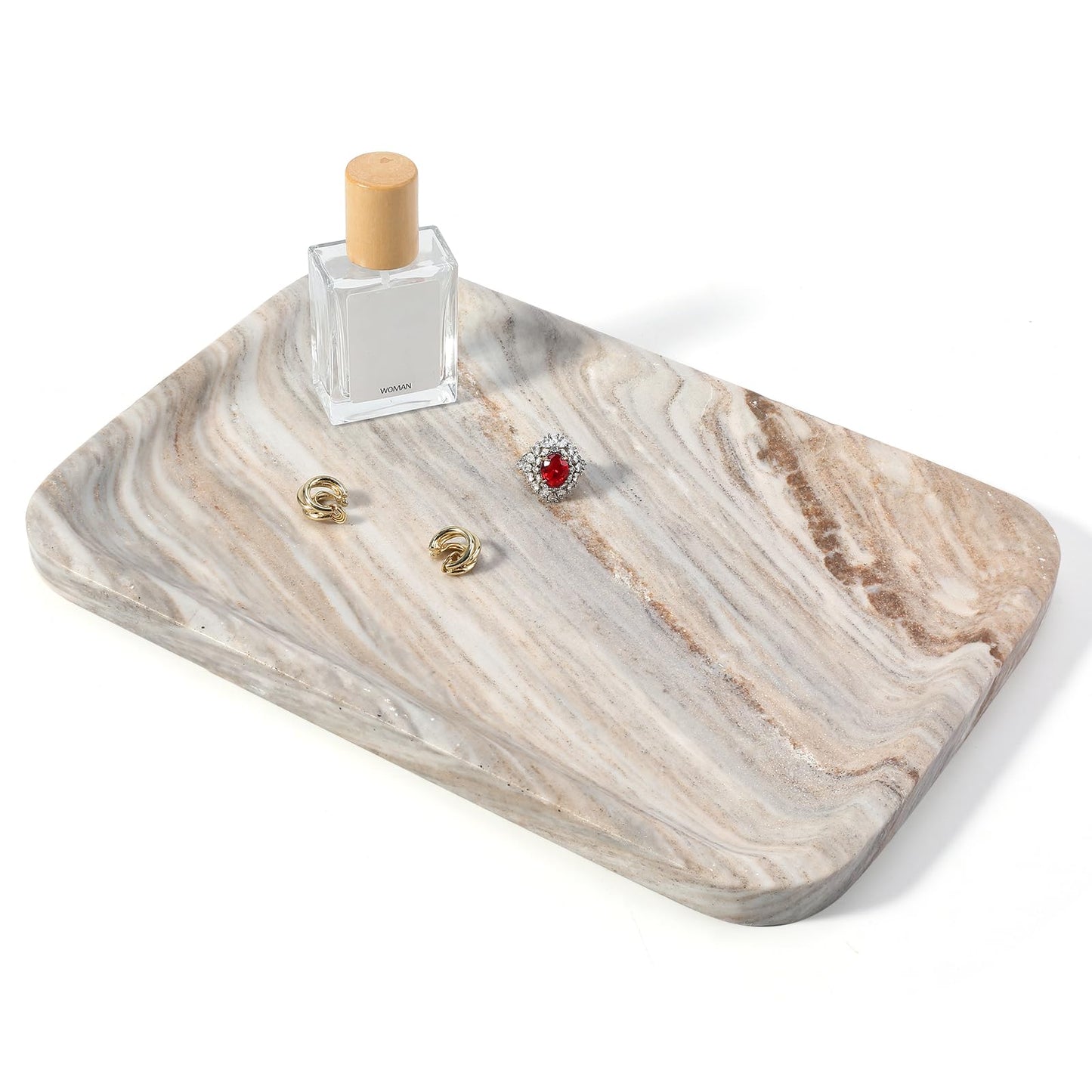 Koville Marble Tray, 12"x8" Marble Vanity Tray for Countertop Bathroom Kitchen Dresser, Decorative Catchall Trays for Perfume Jewelry, Rectangular Stone Serving Tray(Palissandro Blue