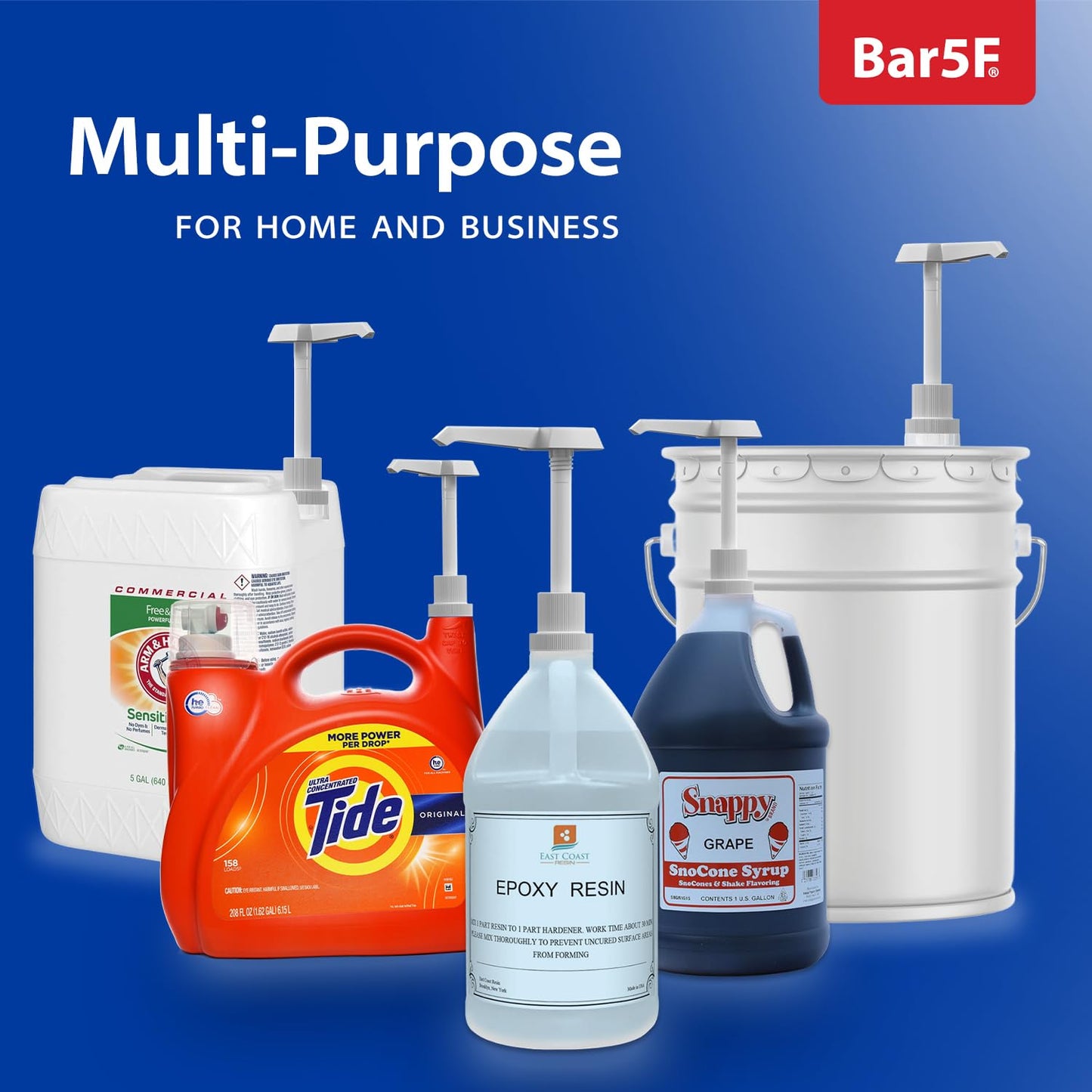 Bar5F Gallon Pump Dispenser Heavy Duty for 1, 2.5, and 5 Gallon Containers Commercial Household Industrial Large Actuator 30cc Output | 38-400 2-Pack