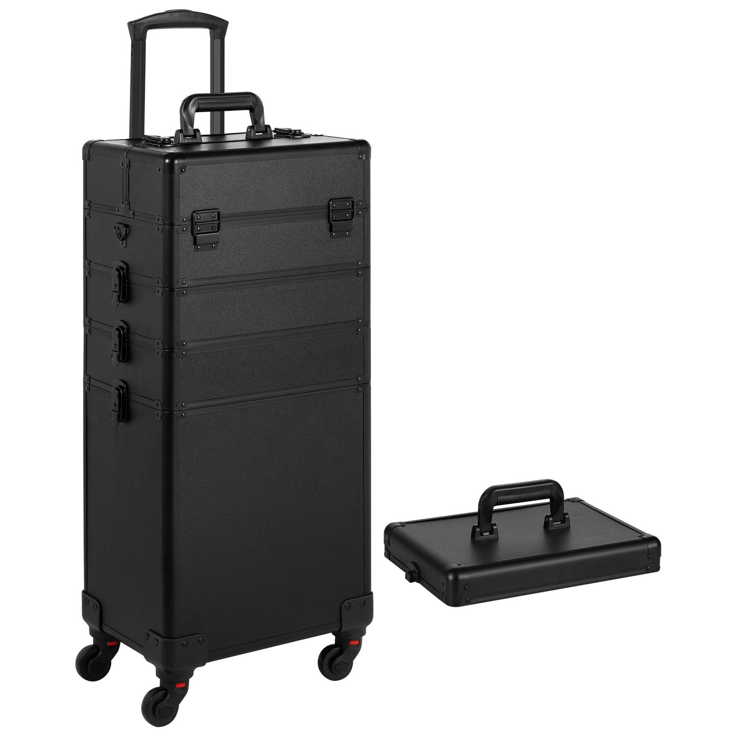 Somduy Rolling Makeup Case, Makeup Train Case with Lid, 5 in 1 Cosmetology Case on Wheels, Christmas Gift, Large Makeup Organizers, Profesional Cosmetic Case for Salon Barber, Black