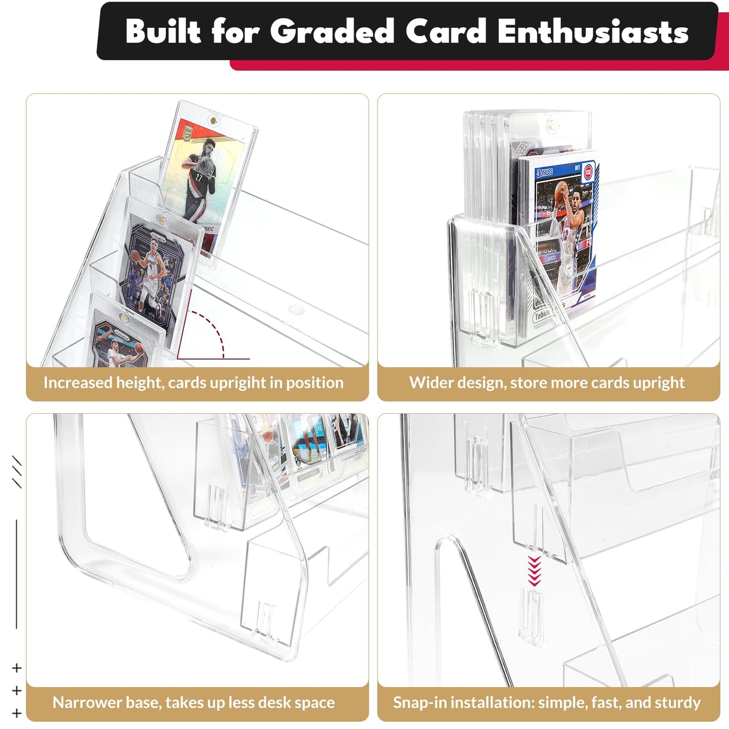 TrendTrust Trading Card Display Stand, Vertical Holder for Baseball Basketball Sports Graded Card Display Stand Tabletop for PSA BGS SGC Slabs, Snap-On Assembly(5 Tier, 1 Pack)