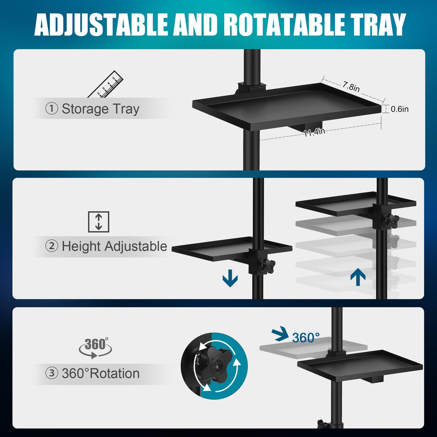 POARMEEY Stainless Steel Tattoo Tray with Wheels Trolley Adjustable Height Tattoo Workstation Rolling Tray for Studio Salon & Spa