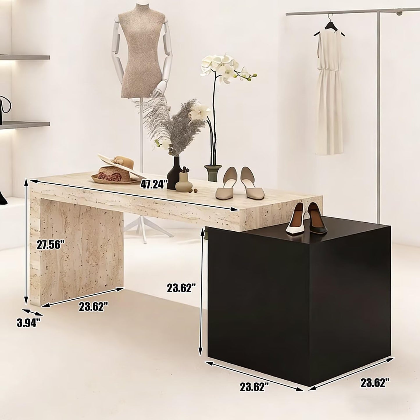 HHEvergreenEnsemble Retail Display Stand with Modern & Elegant Style, Handbag Display Rack & Shoe Stand Includes Double-Layer Design, for Boutique Retail Stores, 47.24 in