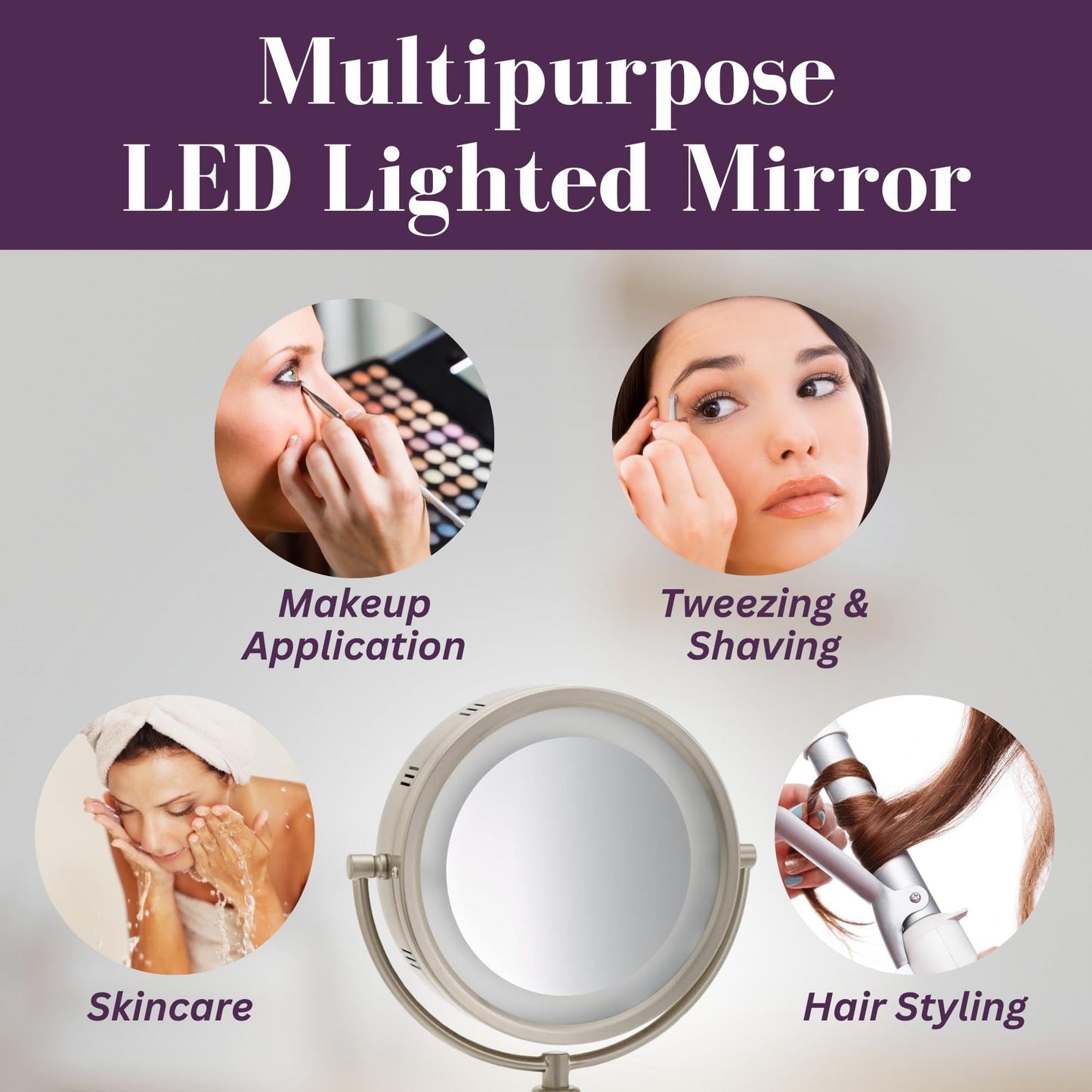 JERDON Lighted Makeup Mirror – 6X Magnifying Tabletop Vanity Mirror for Precision Makeup, Tweezing & Grooming – 8" Nickel Finish, 360° Swivel – Model HL856MNC