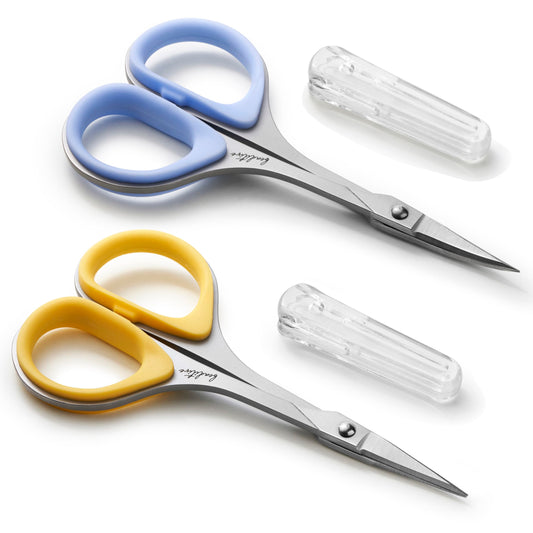 Beaditive Sewing and Embroidery Scissors Set (2 pcs) Curved and Straight, Sharp, Stainless-Steel Design | Precision Tips, Ergonomic Rubber Handle Grip | Small, Compact DIY Use (Extra Sharp)