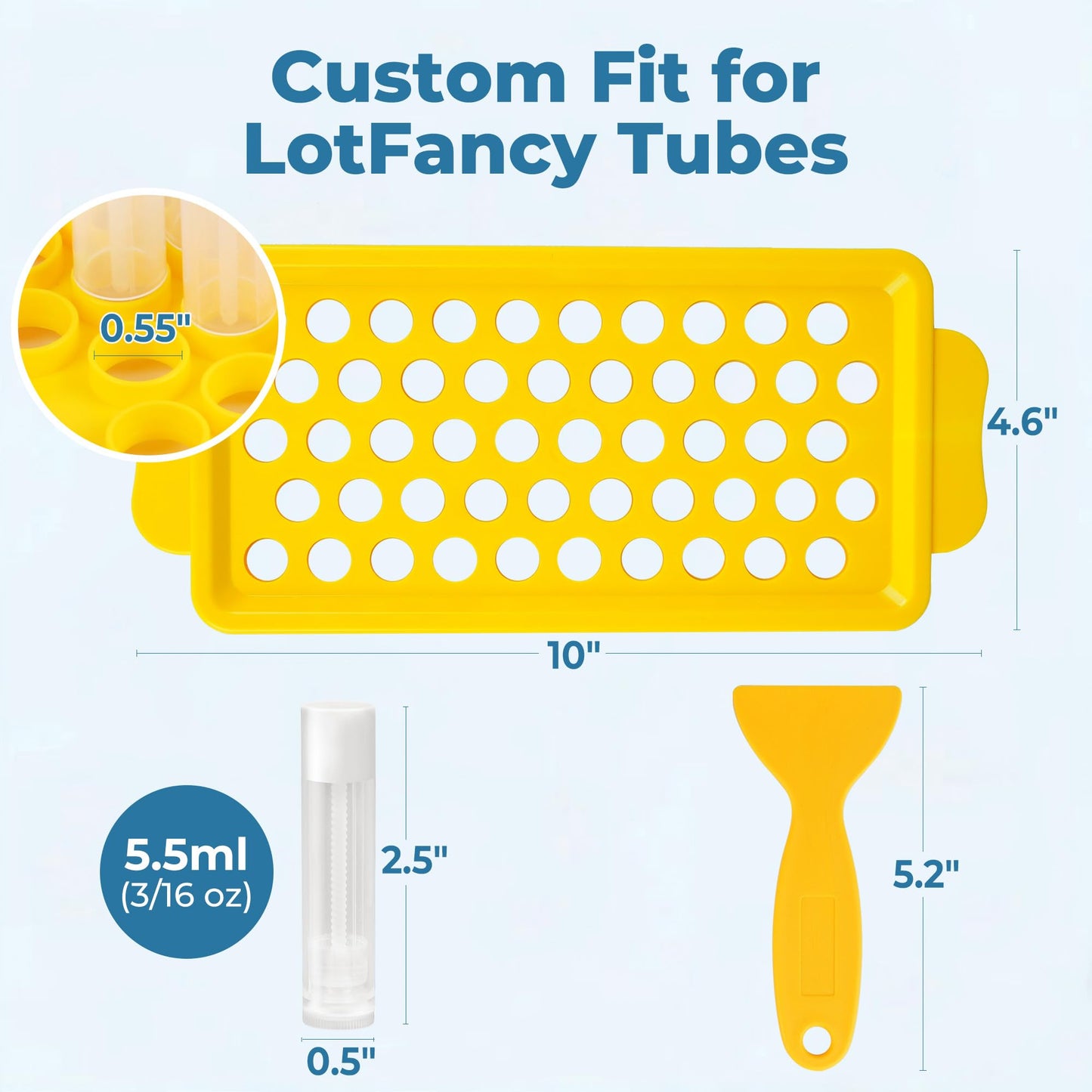 LotFancy Lip Balm Tubes Kit with Filling Tray & Spatula, 50 Pcs 5.5ml (3/16 oz) Clear Empty Lip Balm Containers with White Caps, BPA-Free, Leak-Resistant