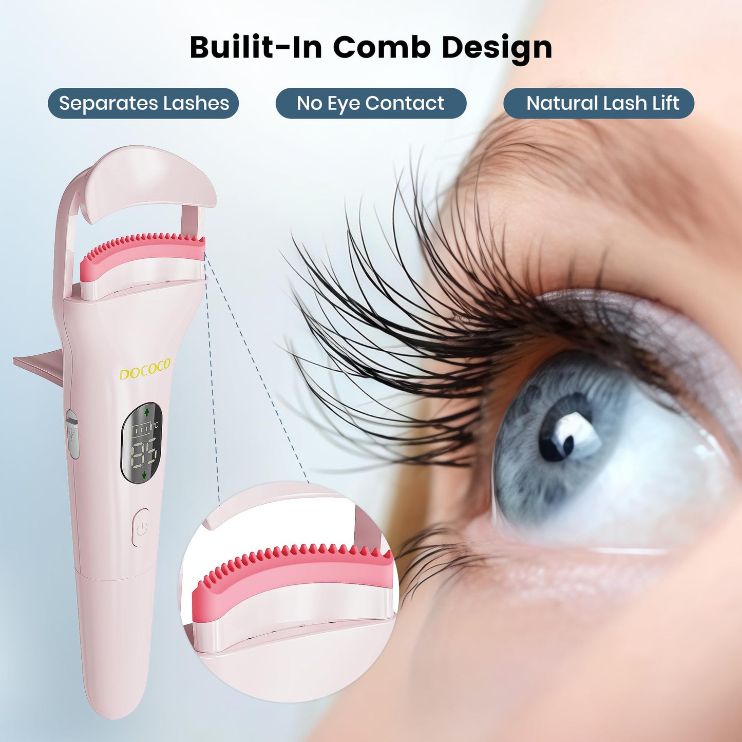 Heated Eyelash Curler Dual Head, Electric Eyelash Curler with 5 Adjustable Temperature, USB-C Rechargeable lash Curler 8s Fast Heating 24H Long Lasting Lash Curls to Style Natural Eyelashes