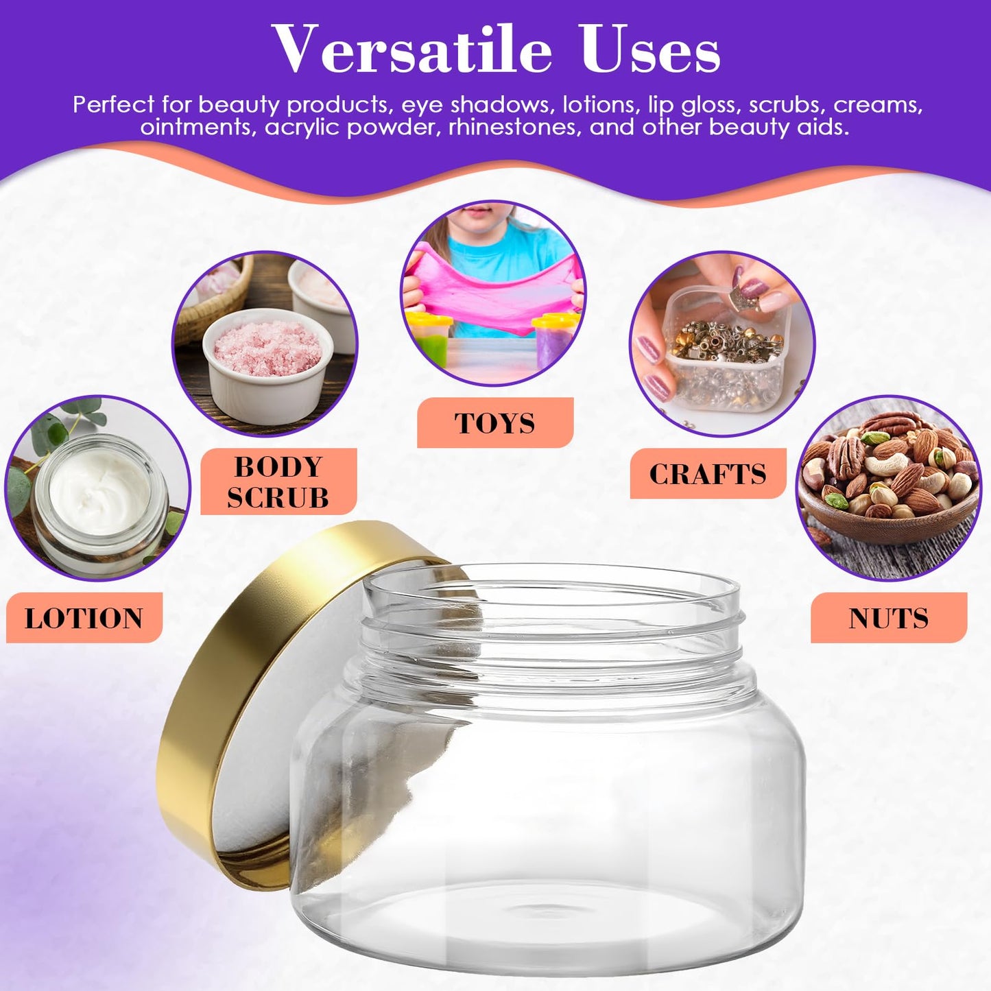 36 Pack 8 oz Plastic Cosmetic Containers With Lids Refillable Clear Empty Travle Jars Containers for Body Butter,Sugar Scrubs,Cream,Lotions,Candy, Waterproof Label&Spatulas - (Black Lid)