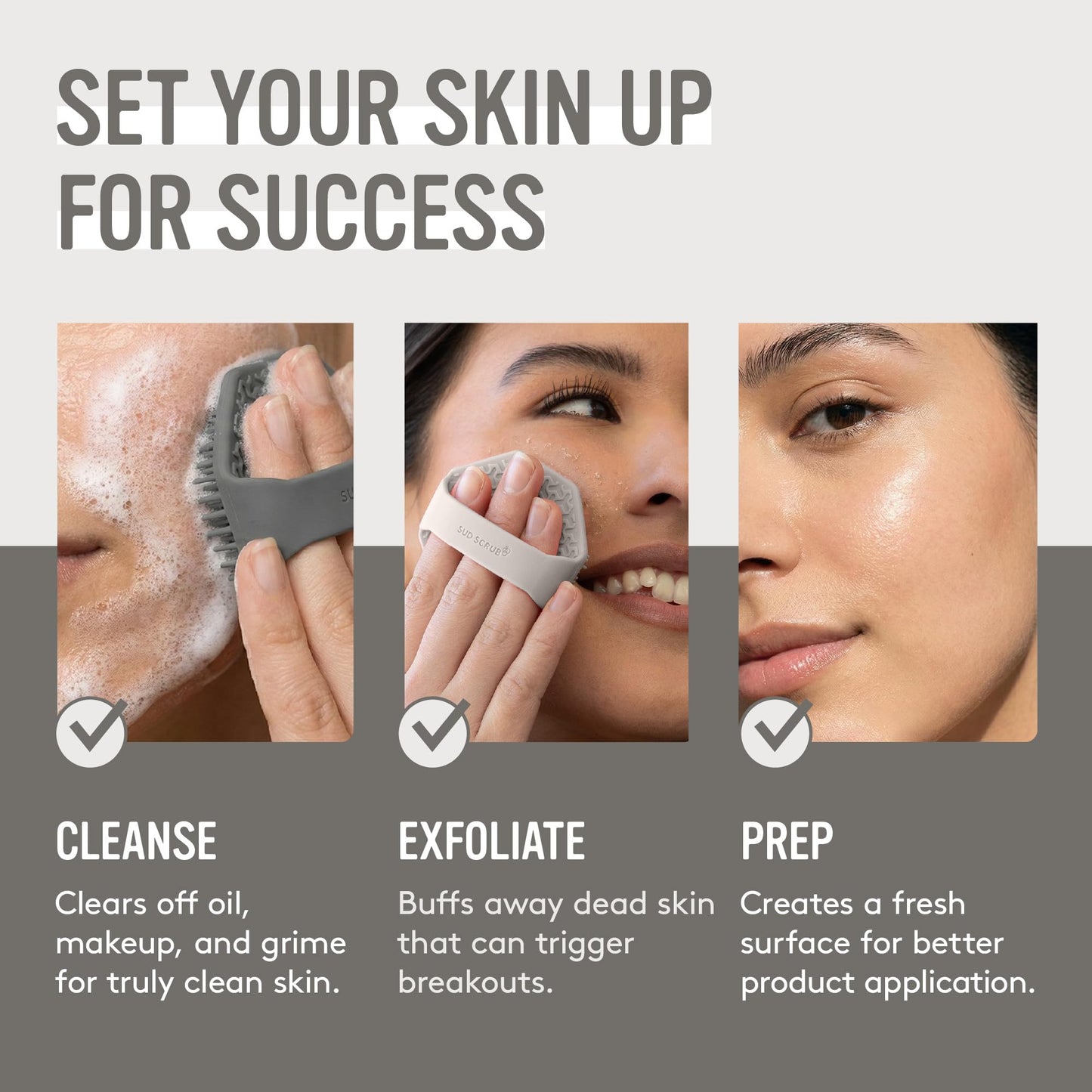 Sud Scrub® Antimicrobial Silicone Face Scrubber, 1 Pack, Gentle Face Exfoliator for Sensitive Skin, Eco Friendly Facial Cleansing Brush, Exfoliating Face Brush for Men and Women (Clay)