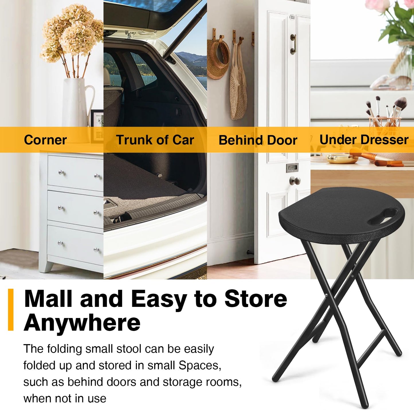 TAVR Furniture Portable Folding Chair with Handle, Heavy Duty Round Fold Stool Chair with 500lbs Capacity for Adults, 18 Inch Foldable Stool for Dorm, Kitchen, Vanity, Church and Outdoor use