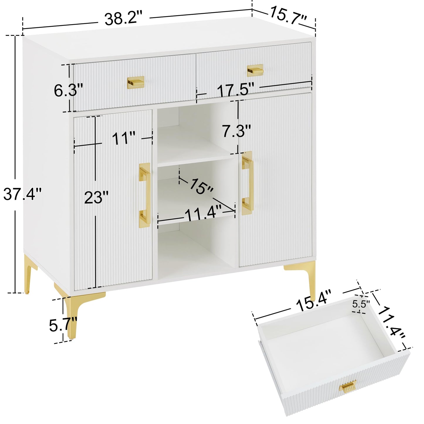 BarberPub Fluted Barber Station for Storage, Modern Beauty Salon Cabinet with Drawer & Open Space, SPA Freestanding Organizer 3161 (White)