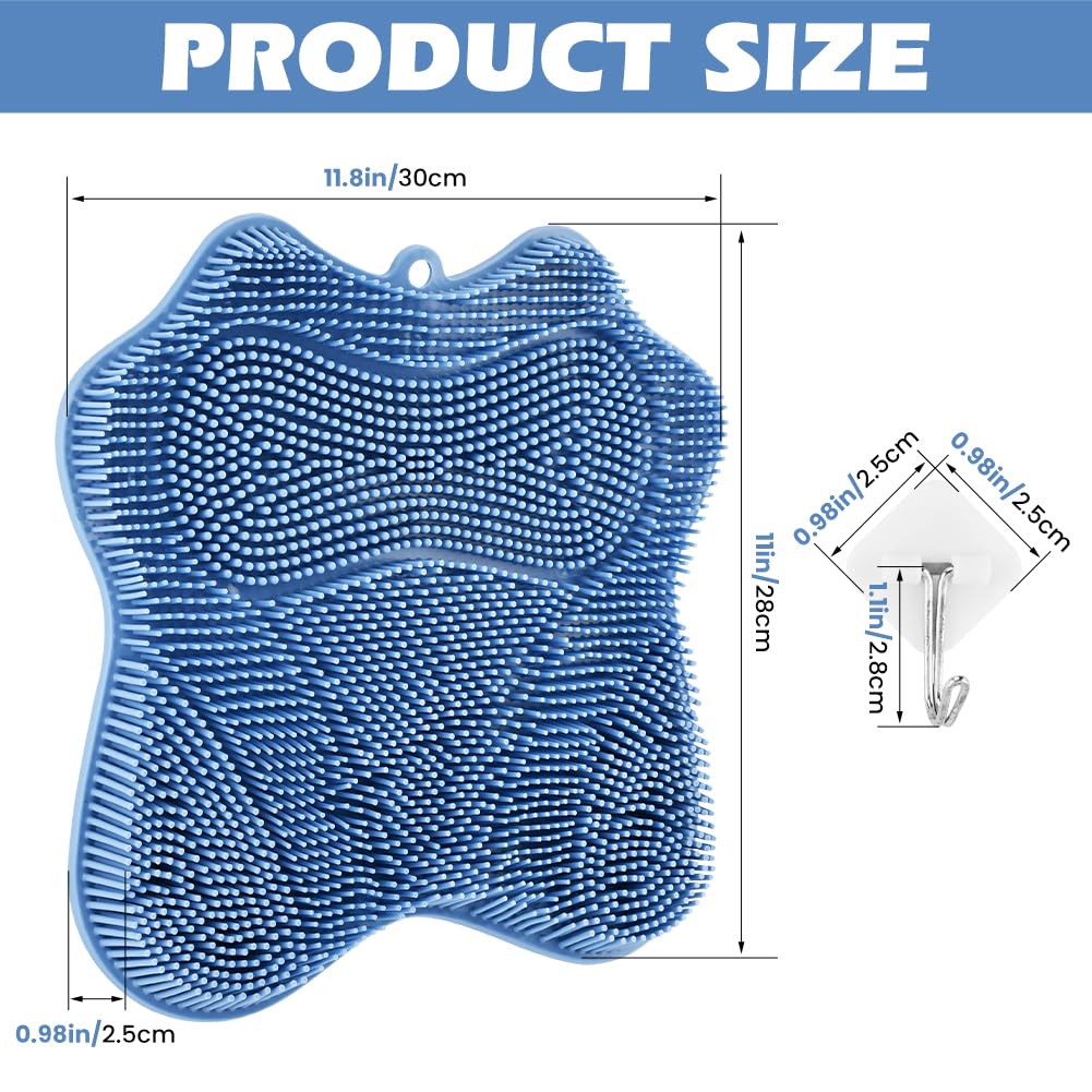 Shower Foot Scrubber Mat with Non-Slip Suction Cups & Hook,to Wall Mounted Back Scrubber Brush Mat,3 Type Brush Designs,for Deep Cleaning Shower Back Or Foot Exfoliating Massage