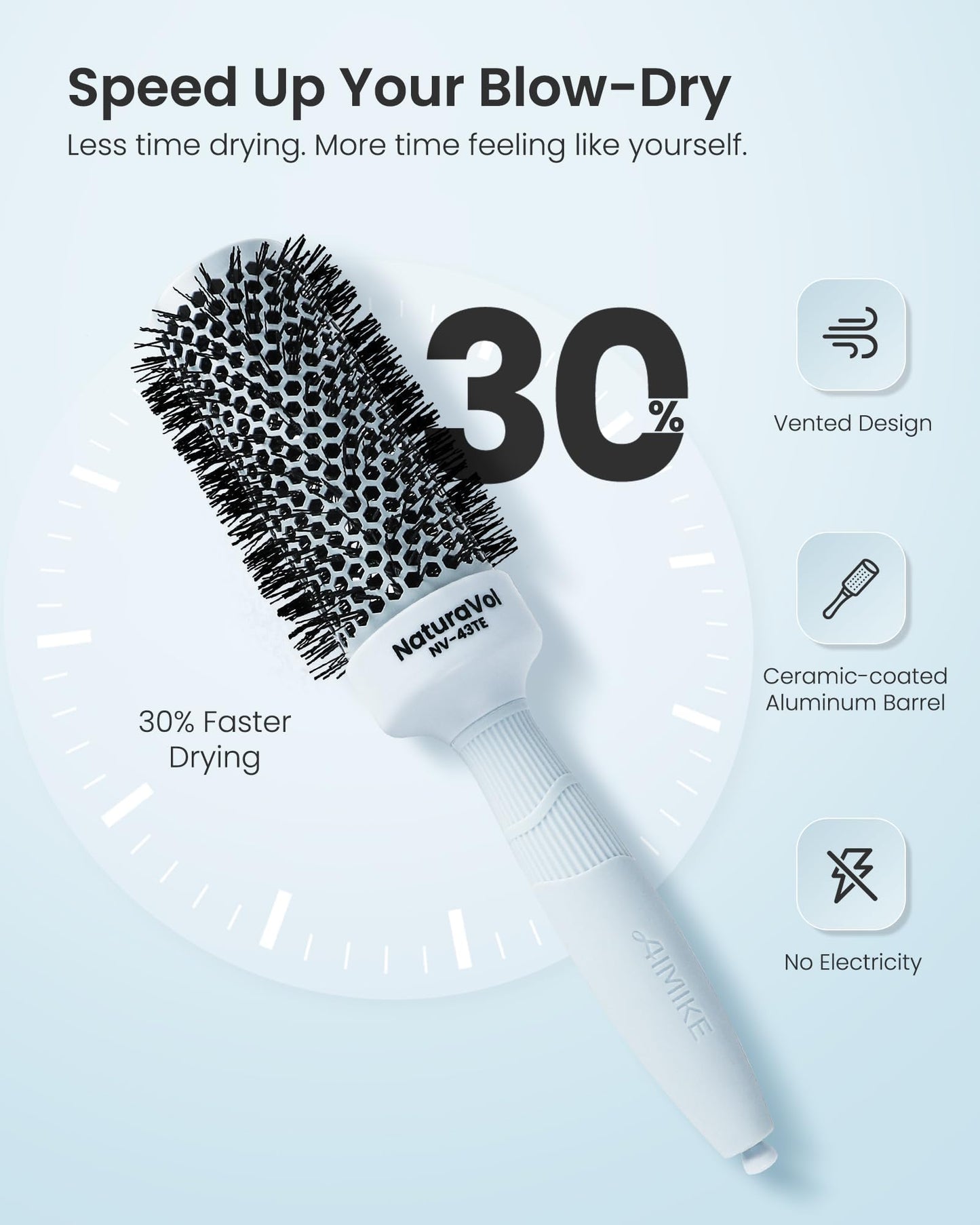 AIMIKE NaturaVol Round Brush for Blow Out,Nano Thermal Ceramic-Coated Round Hair Brush for Fine Hair,Fast Blow Dry for Smooth Salon-Style Finish at Home,Adds Volume,Teal (1.7"Barrel,2.5"with Bristles)