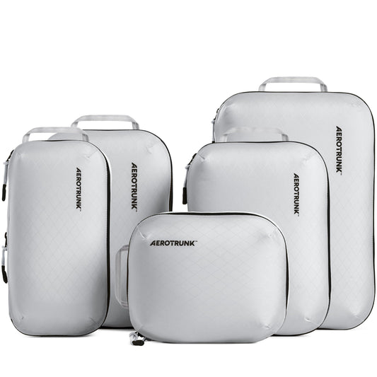 Aerotrunk Ultralight Compression Packing Cubes - Lightweight Travel Organizers for Suitcases and Luggage (6-Pack, Light Grey)
