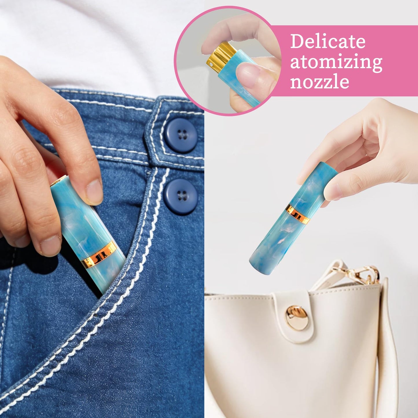 AMBOJ 10ML Atomizer Refillable Perfume Spray Bottle for Travel, Cute Empty Perfume Dispenser, Portable Sprayer Travel Essentials for Men and Women, Luxury blue marble pattern