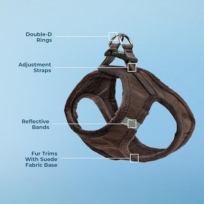 Best Pet Supplies - All Weather Mesh/Plush, Reflective, No Pull Harness for Small, Medium Dogs, Cats - Secure with Hook & Loop Fastener, Buckle, Double D-Rings - Chocolate Suede, XS