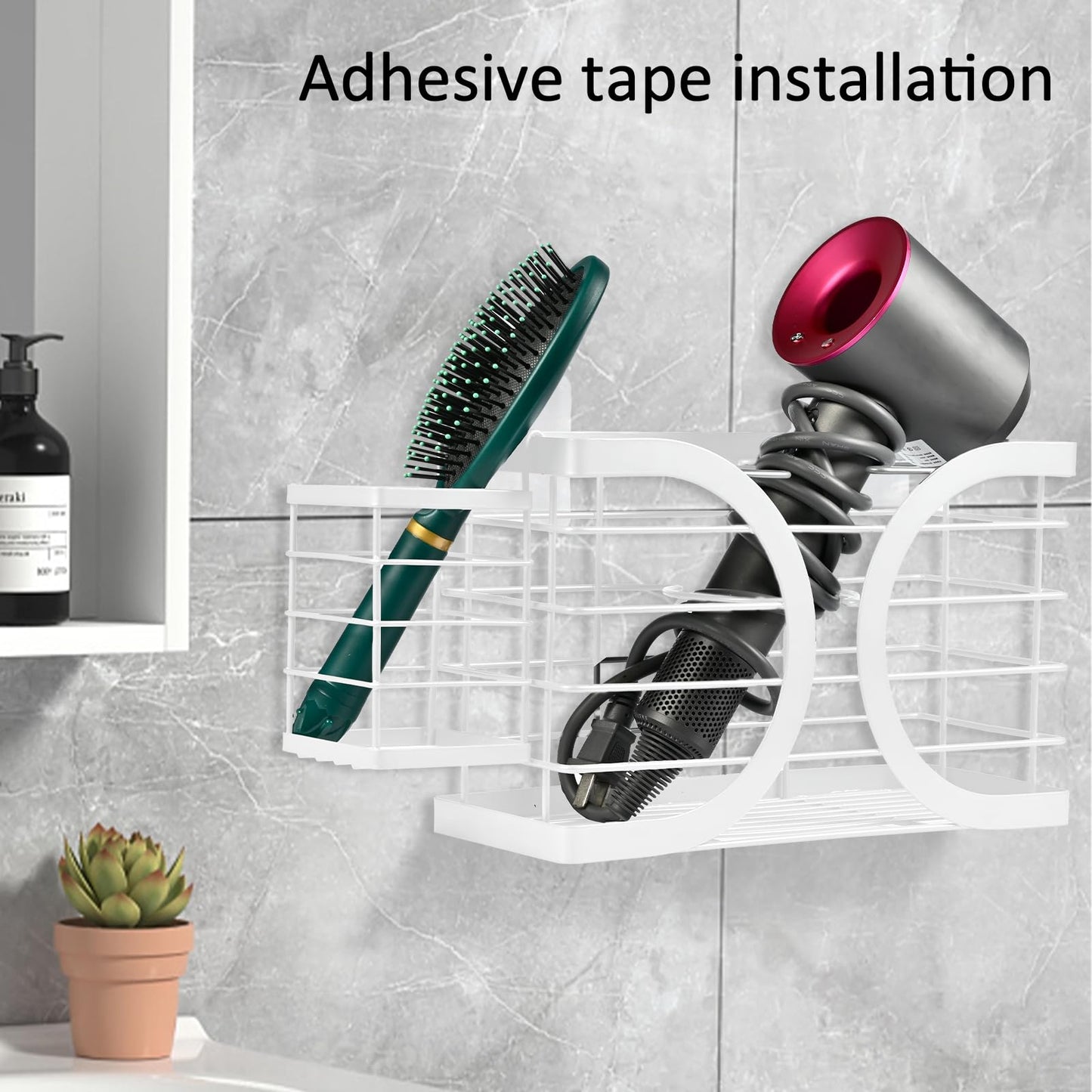 ziroland Elegant White Wall Mounted Hair Dryer Holder - Stylish Bathroom Organiser for Hair Dryer & Straightener, Hair Brush & Accessories