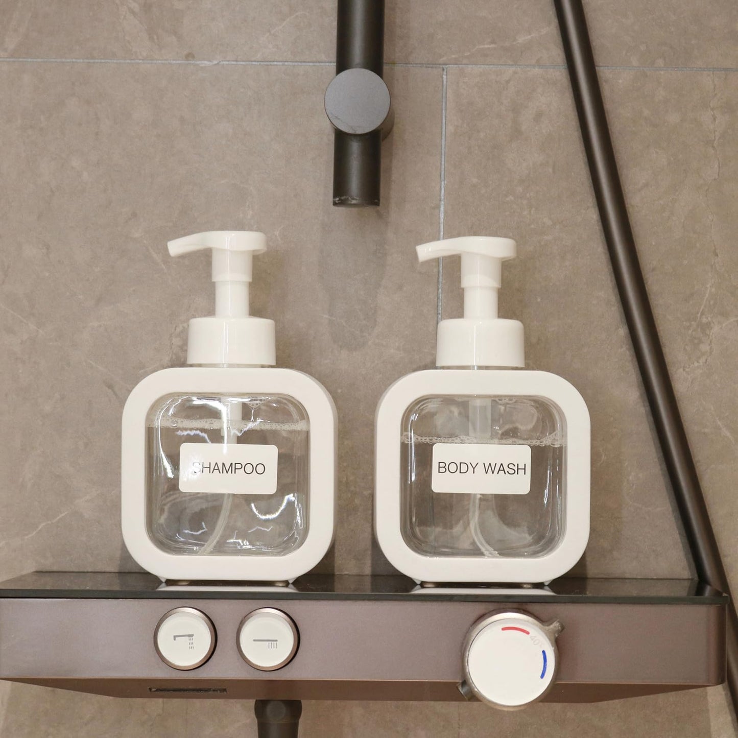 SVLX YIXVN Foaming Soap Dispenser, 2 Pack 300ml (10oz) Plastic Refillable Foaming Hand Soap Dispenser with 16 Pcs Waterproof Labels, Foam Pump Bottle for Bathroom and Kitchen (White)
