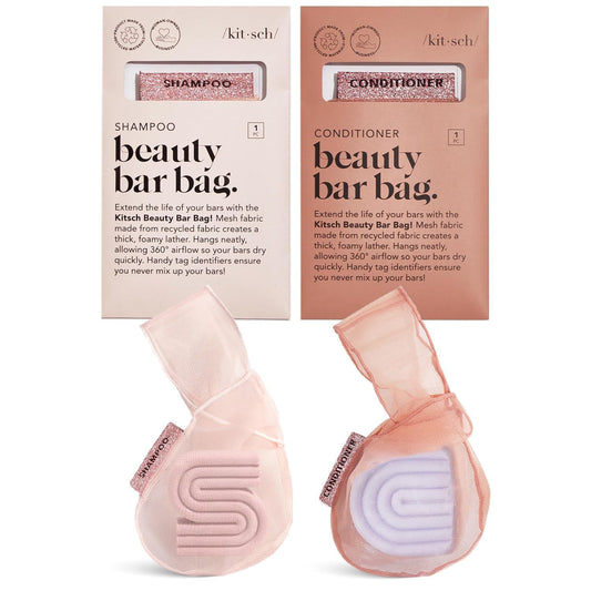Kitsch Bar Soap Saver Pouch – Patented Mesh Soap Bag for Shampoo and Conditioner Bars - Extends Use & Prevents Soggy Mess - Recycled Beauty Bar Bag, Eco-Friendly - 2pc Set, Blush & Terracotta