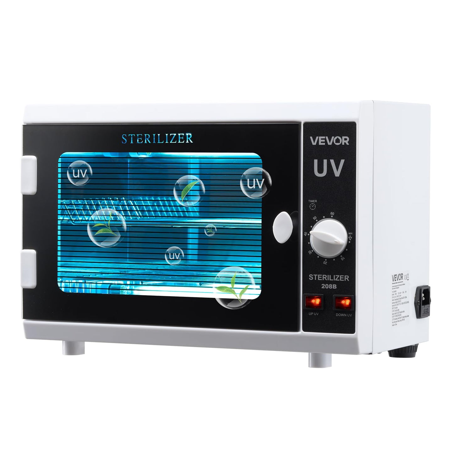 VEVOR Nail Tool Cleaning Machine, 12L Large Capacity, Knob Control, Tool Cabinet Cleaner Box with Timer Setting, Tempered Glass Door, 185nm Wavelength, for Labs, Home, Nail Salons, Beauty Salons