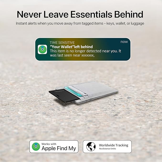 Slim Air Tag Wallet Tracker Card, [Apple MFi Certified], Wireless Charging, Work with Apple Find My, IP67 Waterproof, Item Locator for Keys, Bags, Passport, iOS Only, 1 Pack