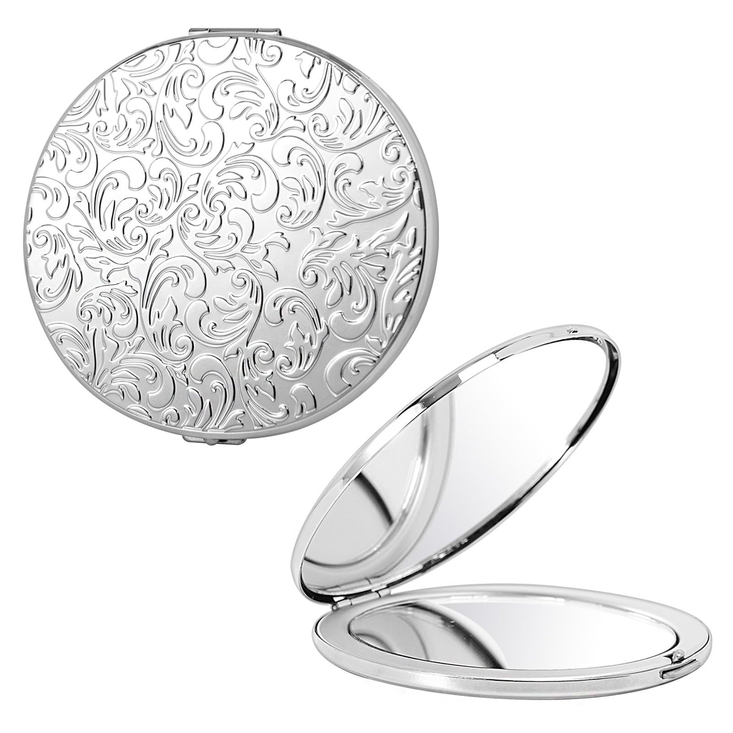 EYIWEITING Oval Mini Portable Metal Folding Mirror, Beautiful and Elegant, Sturdy and Durable, 1X/2X Magnifier. (Oval Pattern Silver)
