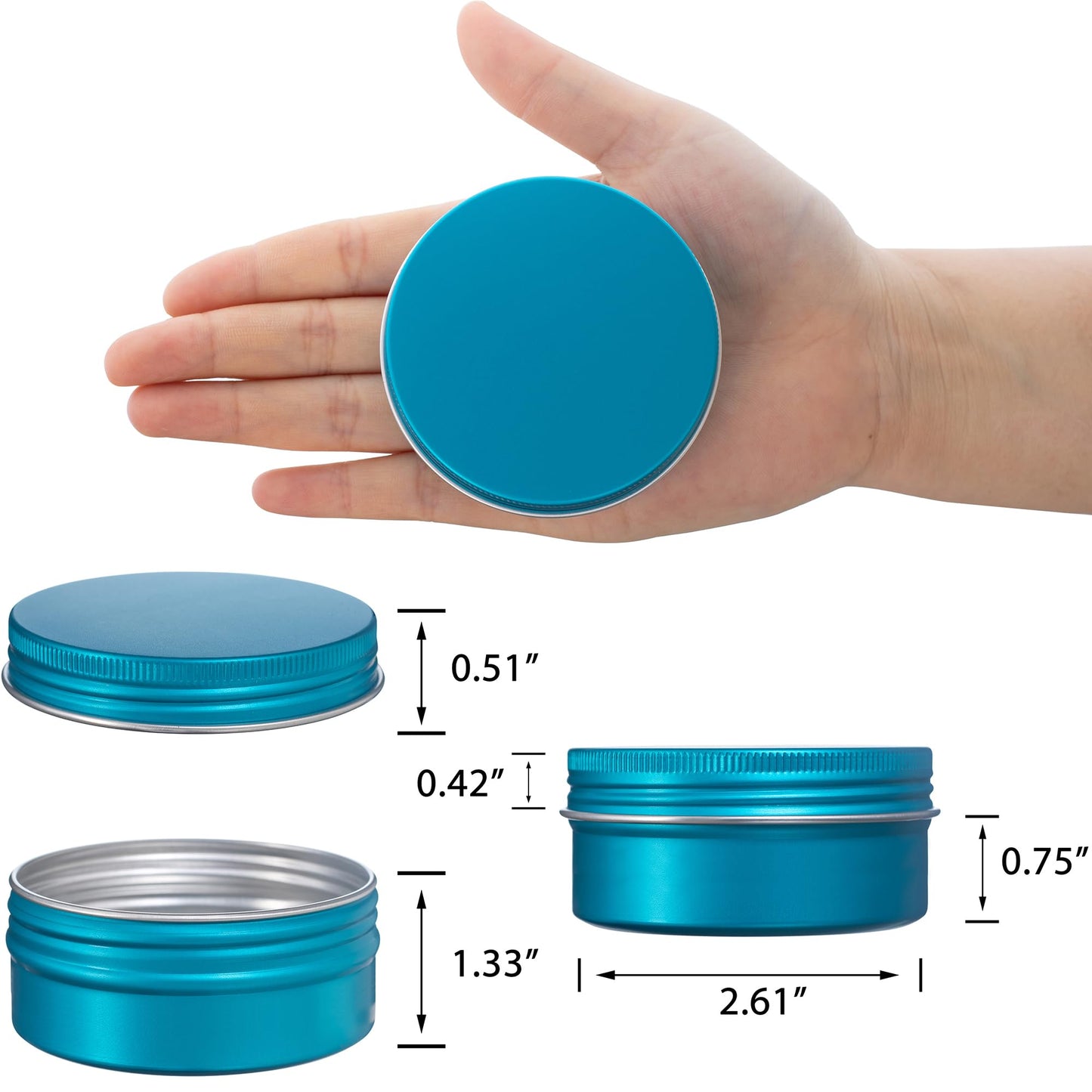 3 oz (90ml) Aqua Blue Screw Top Aluminum Tins with Labels, 24 Pack