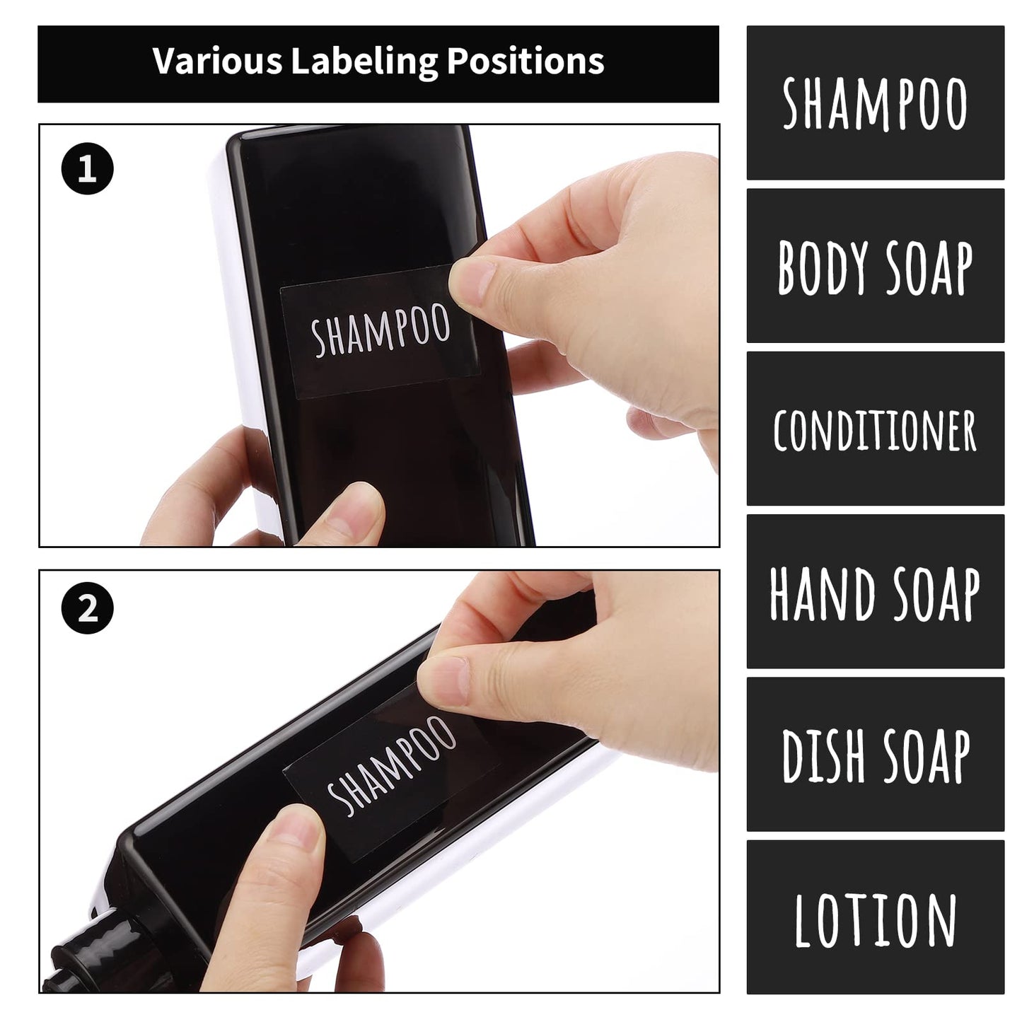 Segbeauty Shower Refillable Dispenser, 3pcs 16.9oz 500ml Pump Press Bottles with Labels, Empty Reusable Plastic Soap Dispenser Bathroom Shower Containers for Body Wash Shampoo Conditioner Lotion Black