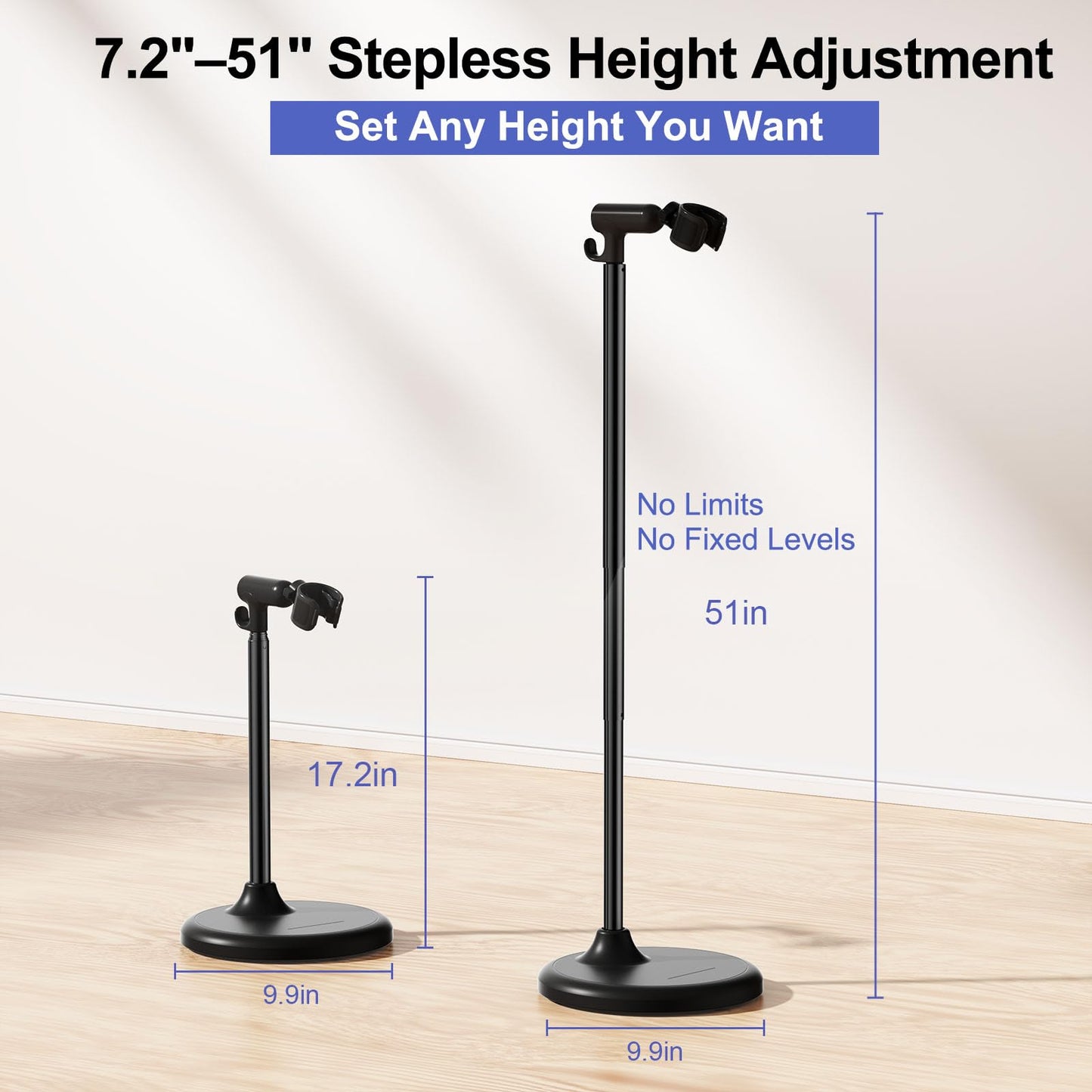 SENWELL-KA Hair Dryer Stand with 360 Rotating Head, Hands Free, Large Hook,Heavy Duty Base, Adjustable Height, TPU Padded Clip, Aluminum Alloy Holder for Home or Salon (Black)
