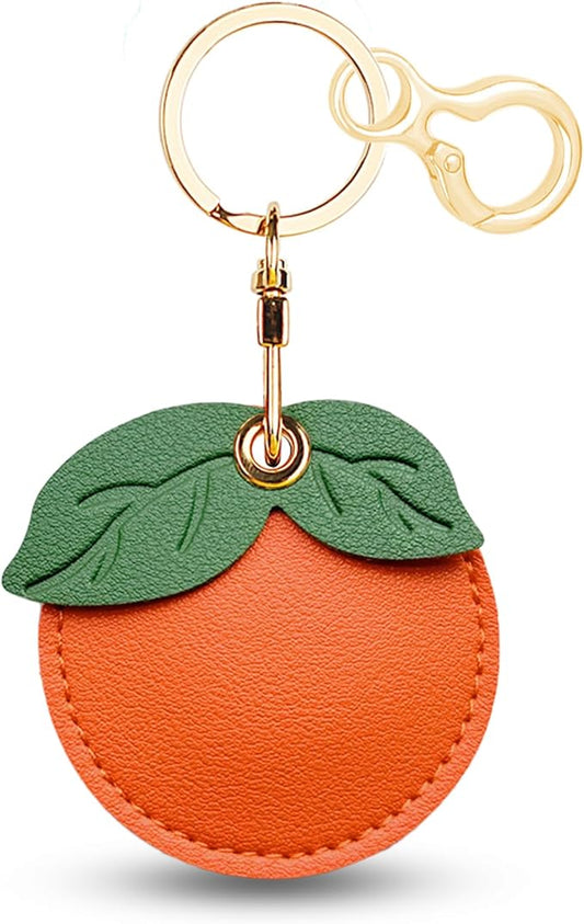 Leather Keychain for Airtag, Cute Protective Keychain Holder Compatible with Apple Air Tag,GPS Item Tracker Case Cover for Keys,Bags,Pets,Luggage(Persimmon)
