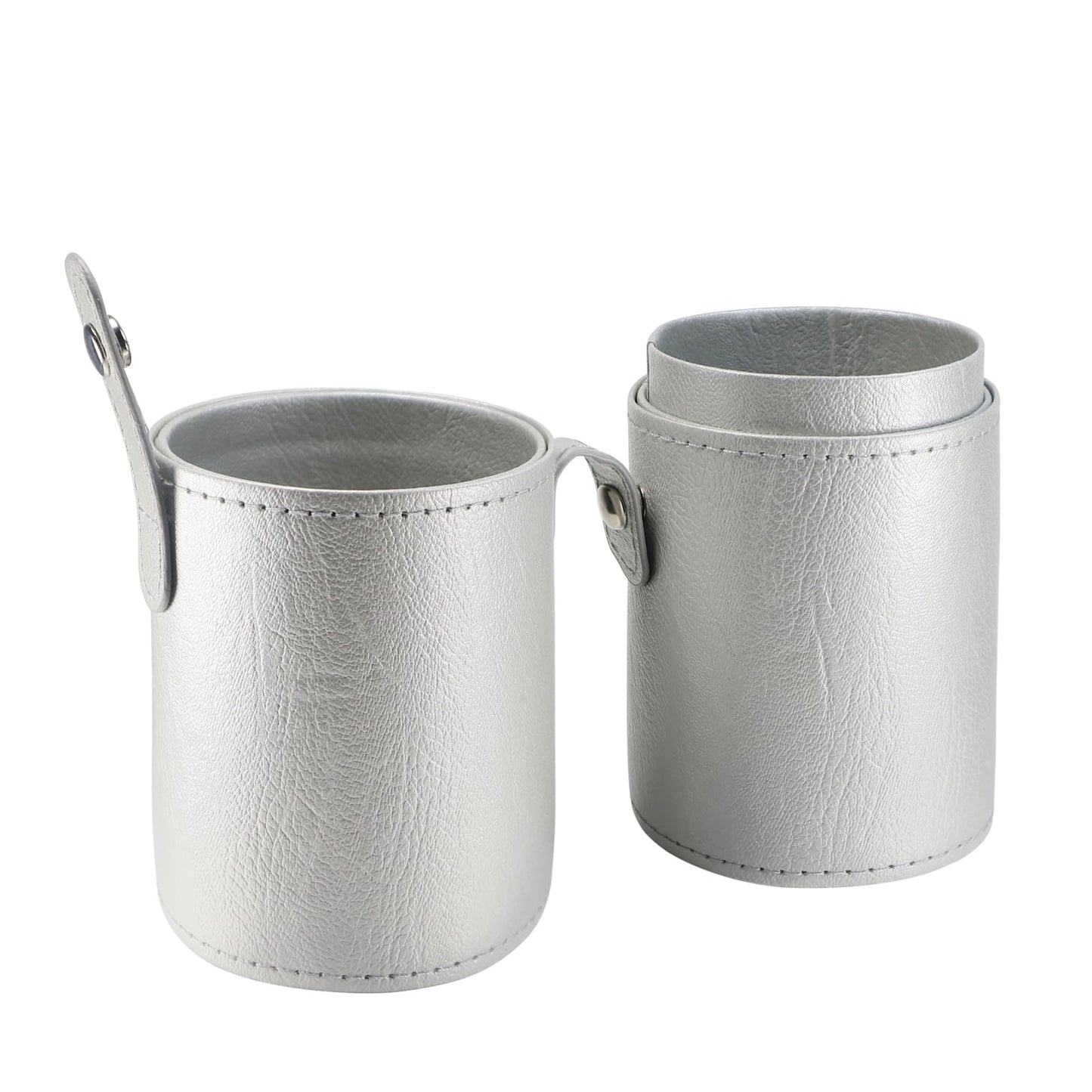 Kososuru Portable Makeup Brush Case,Pu Leather Makeup Brush Holder with Button,Travel Cup Storage Dustproof Makeup Cosmetic Bags for Women (Silver)