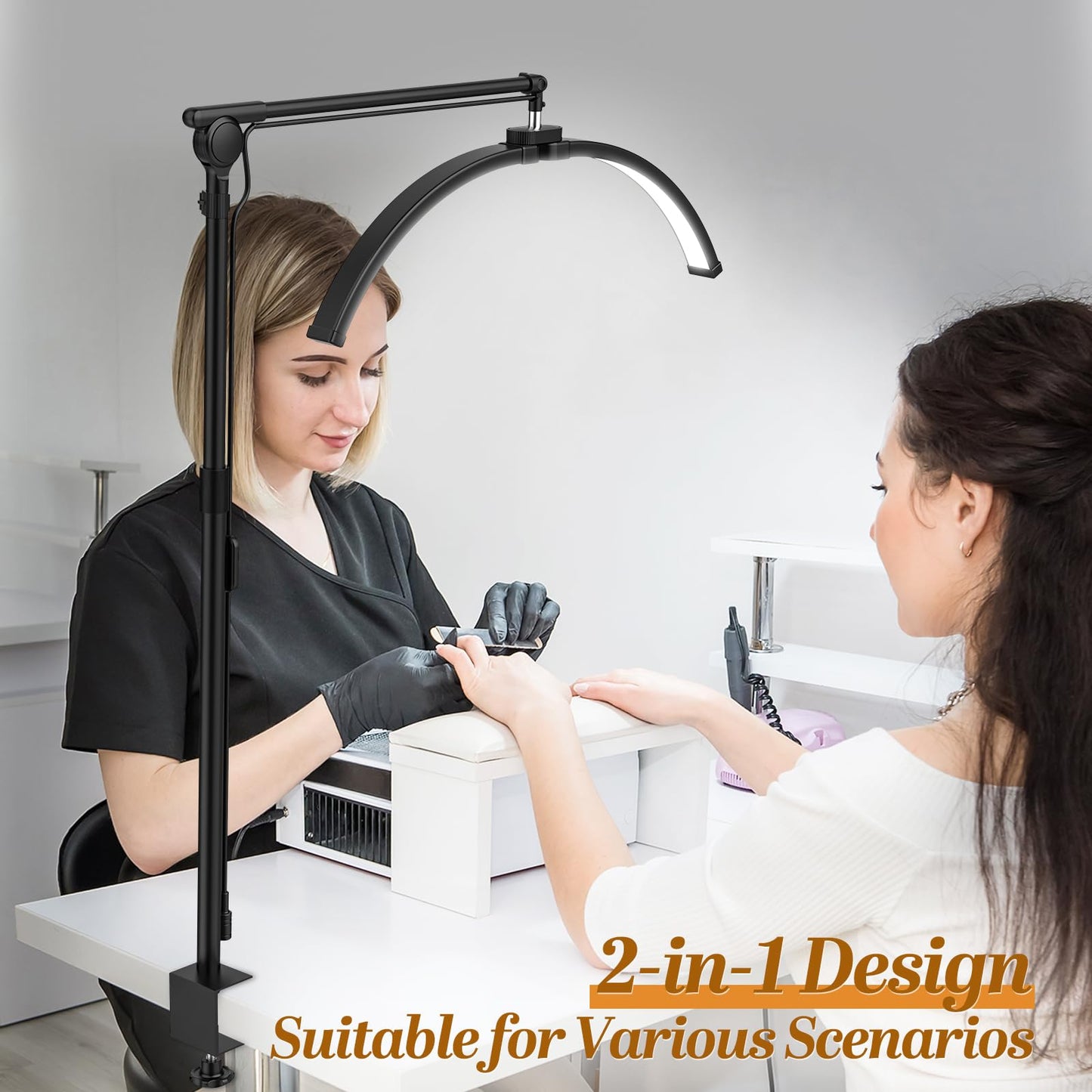 LateRep Half Moon Light, 3-Color Lash Light for Eyelash Tech, Foldable Dimmable Floor Lamp, 308 Led Beads Shadowless Half Moon Lamp with 360° Rotation for Beauty, Tattoo, Reading