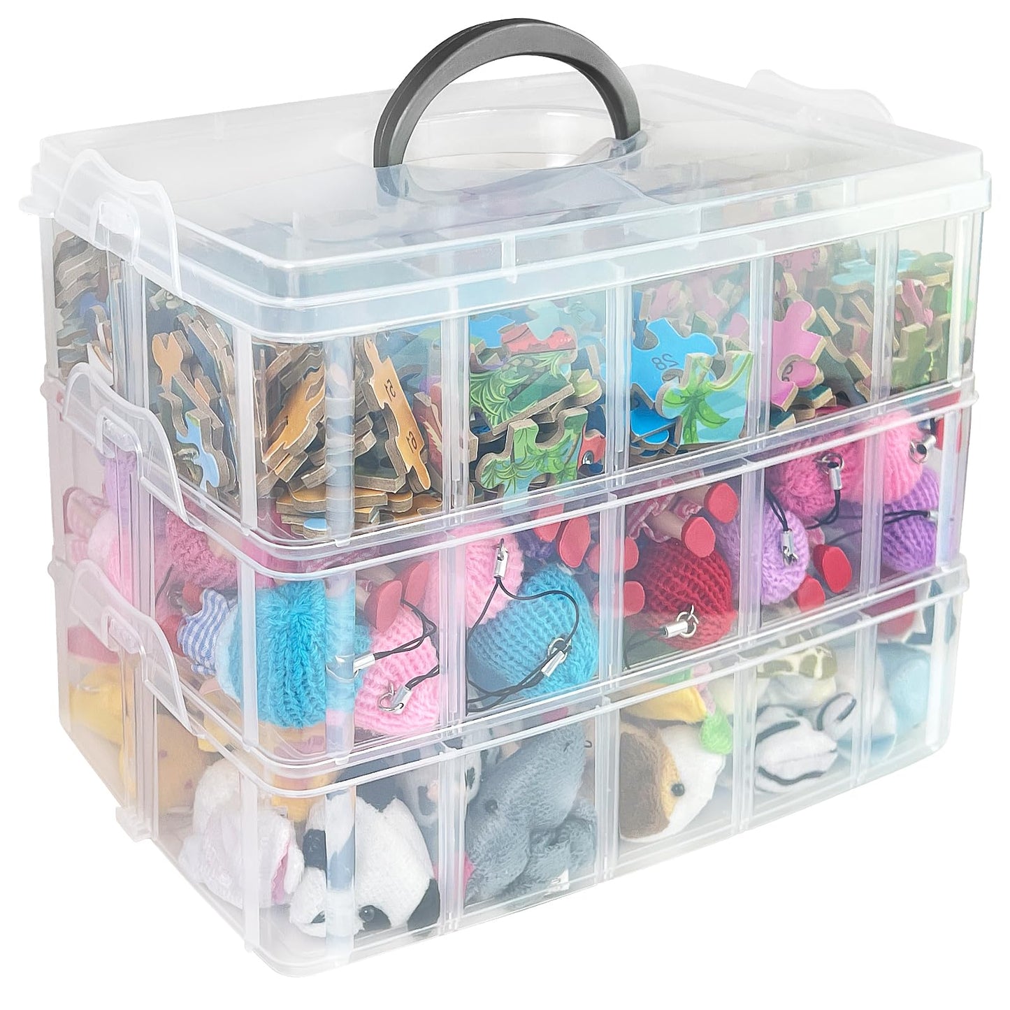 Guyuyii 3-Tier Stackable Bead Organizer with Adjustable Dividers and Handle