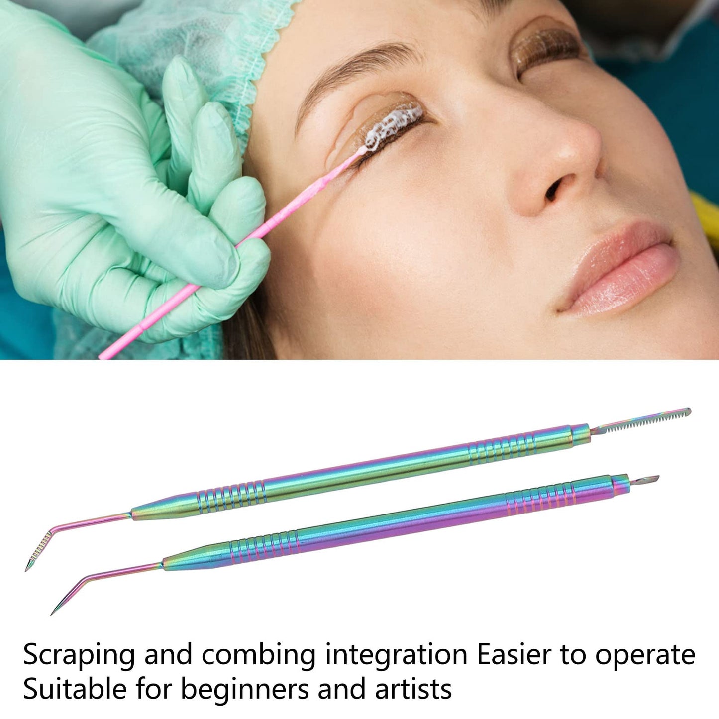 Brrnoo 2 Pieces Eyelash Perm Tool,Lash Separator Tint Tool,Stainless Steel Lash Rods Tool with Comb for Eyelash Eyebrow Perming Tinting Curling Extensions (Colorful)