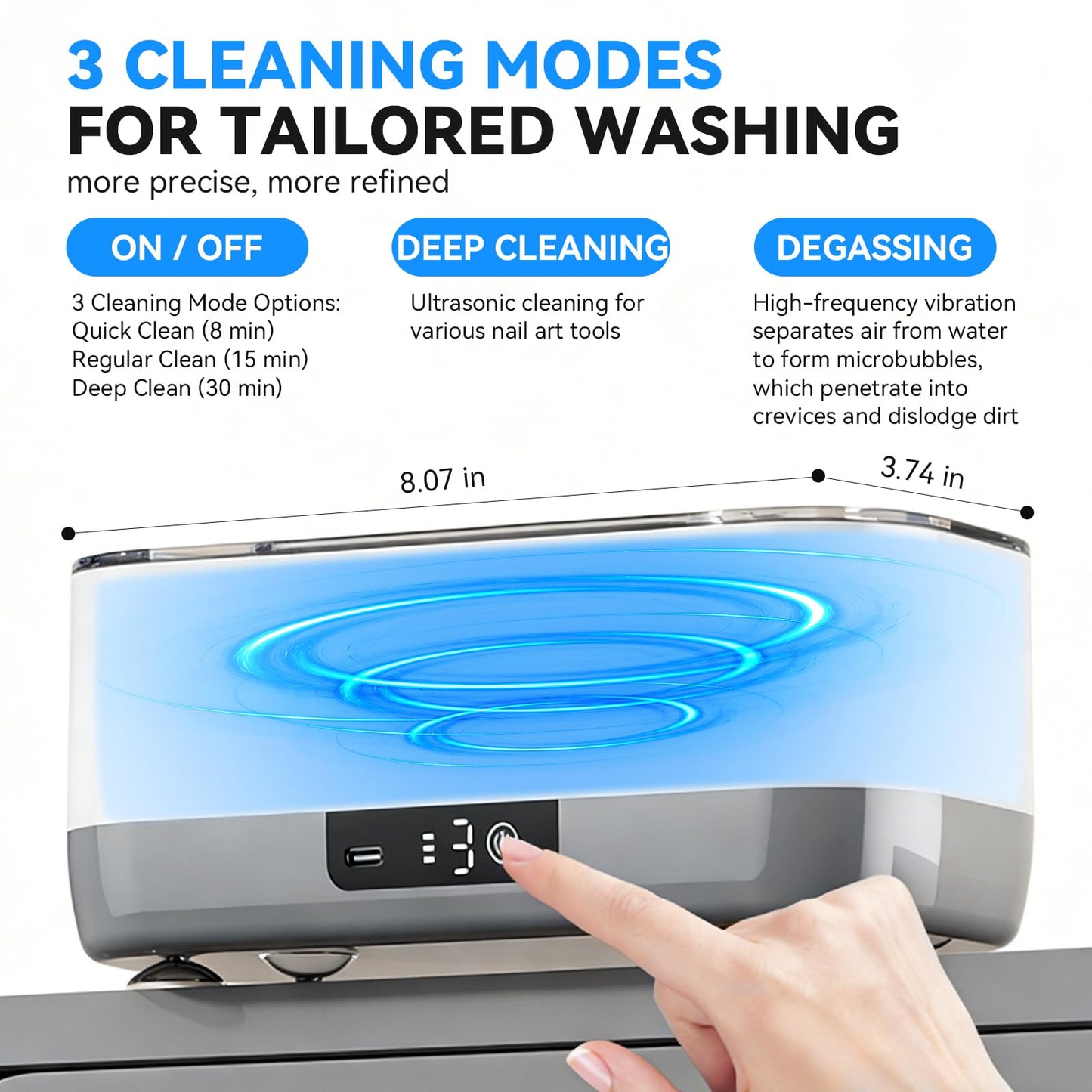SOAEVUM 400ML Nail Tools Cleaning Machine with Brush Holder Grid, Large-Capacity 3 Timers Mode Use for Nail Drill Bits, Art Brushes, Cuticle Tools, Nail Clipper, for Nail Art Enthusiast at Home
