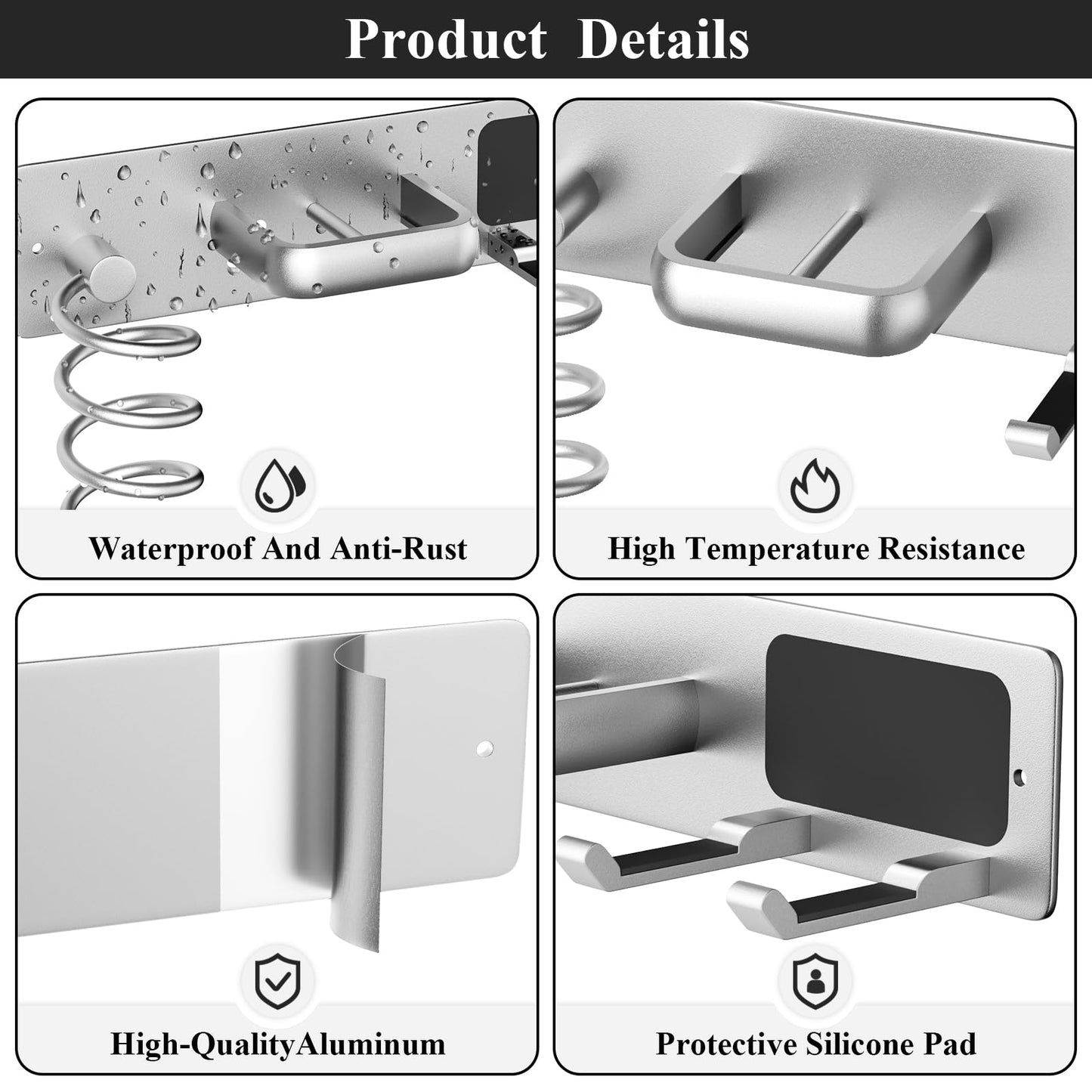 Tindbea Hair Dryer Holder Wall Mount Aluminum Alloy Hot Tools Organizer
