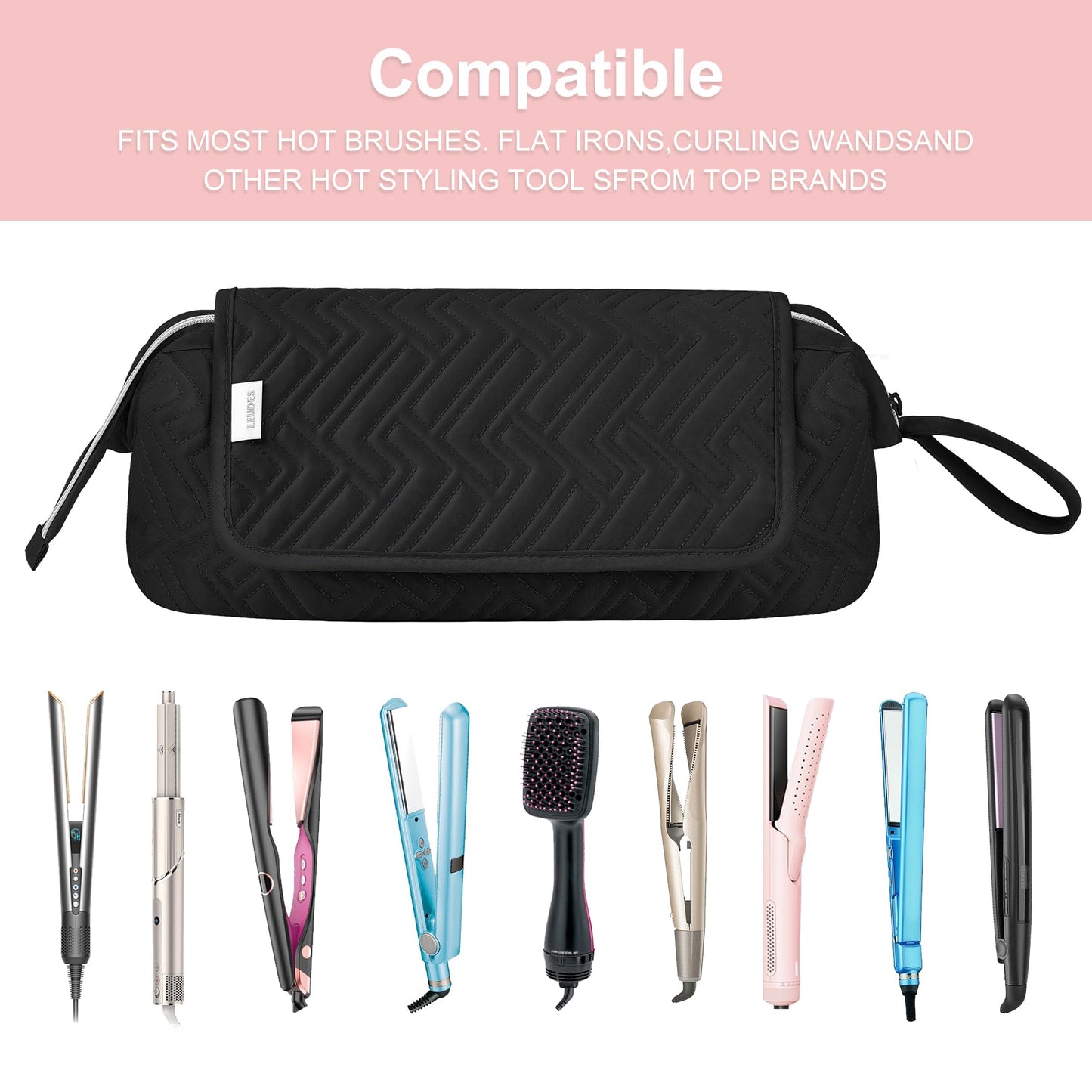 Leudes Hair Tools Travel Bag for Women Heat Resistant Mat for Travel Essentials Hot Tools Straighteners,Flat Irons,Curling Iron,Hot Air Brushes and Hair Dryer Organizer Bags 2 in 1(Black)