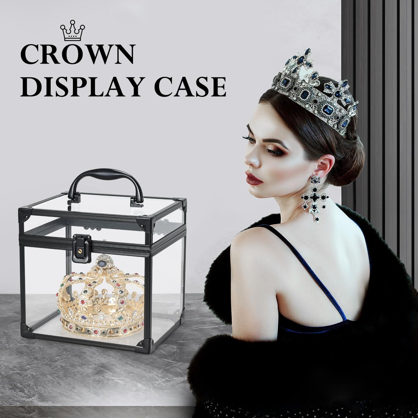 FRENESSA Portable Makeup Case Clear Crown Box Cosmetics Display Case Toiletry Organizer Box Transparent Acrylic Artists Train Case Travel Makeup Tools Storage for Vanity Bathroom Counter Dresser Case