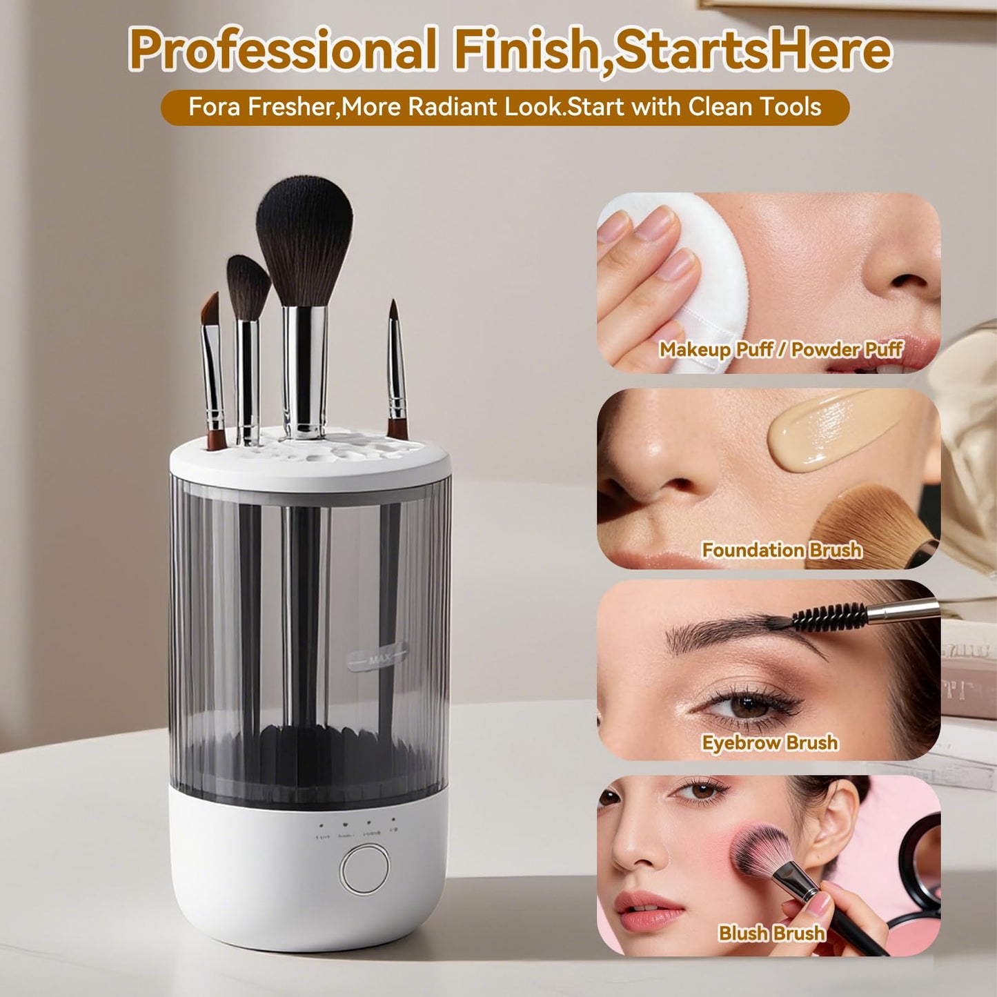 Electric Makeup Brush Cleaner Machine, 6500RPM Automatic & Portable with 1800mAh Rechargeable Battery for All Brush Sizes, Perfect Gift for Makeup Lovers