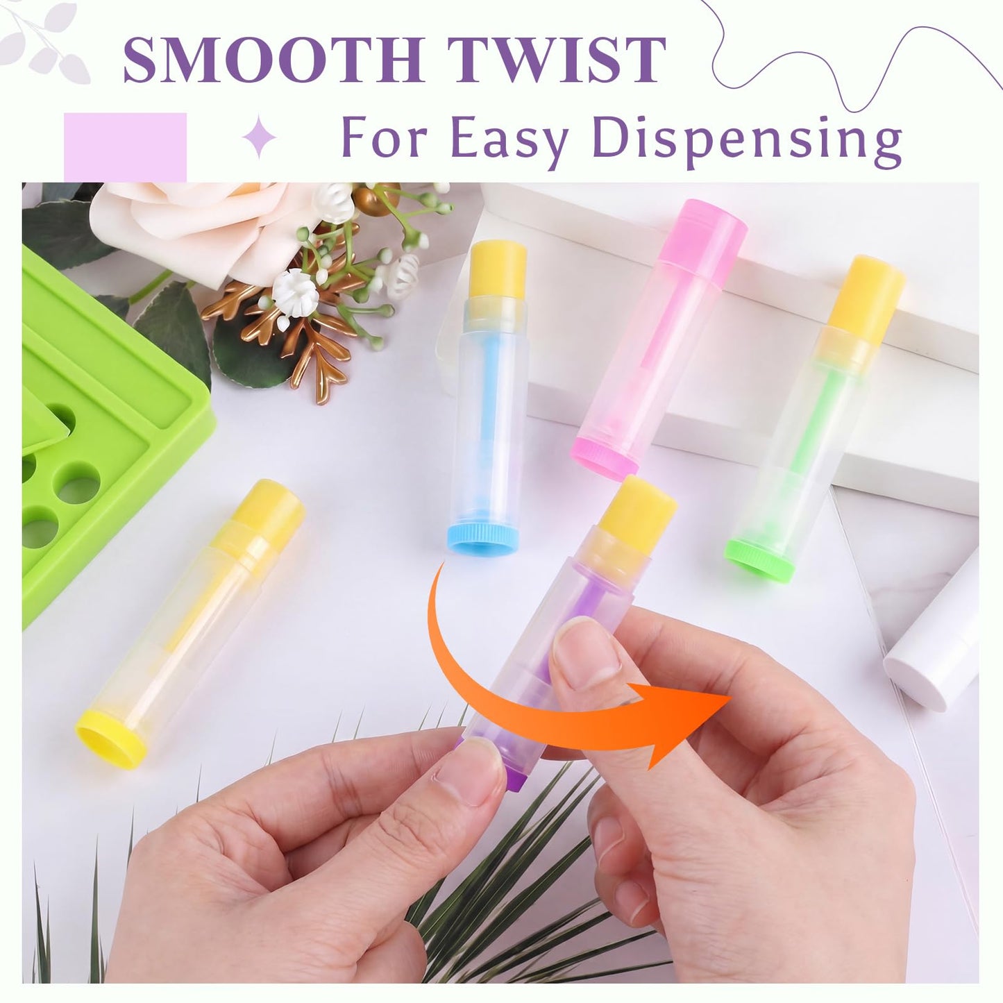 Singhoow 100 Pcs Lip Balm Tubes with 2 Filling Tray and 2 Spatula, 5 g Twist-up Lip Balm Containers with Caps for DIY Homemade Lipsticks, Solid Perfume, Gifts, Bpa Free & Leak Free (Colorful)