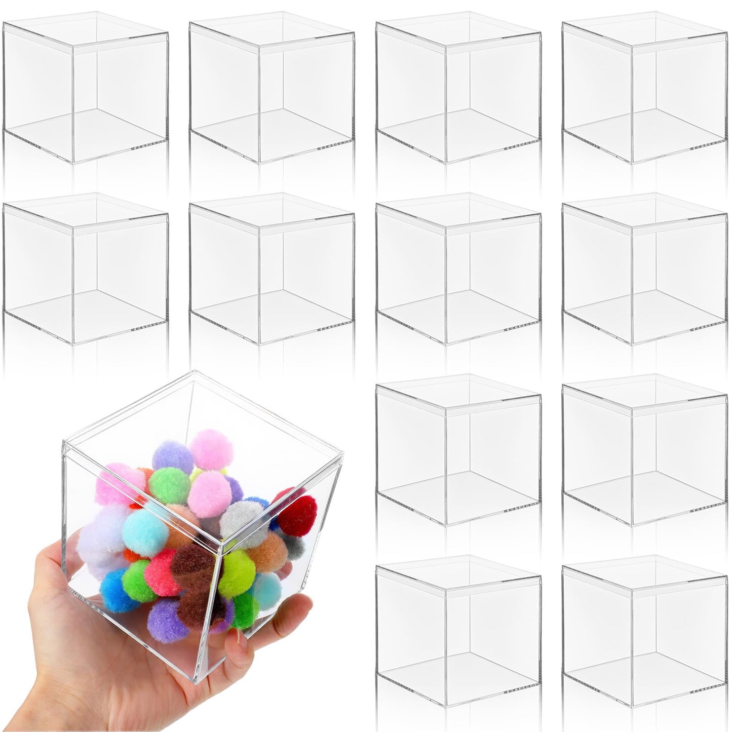 kenaeooe 12 Pcs Clear Acrylic Box with Lid, 4 x 4 Inch Square Decorative Storage Container for Candy, Little Trinkets, and Jewelry Display