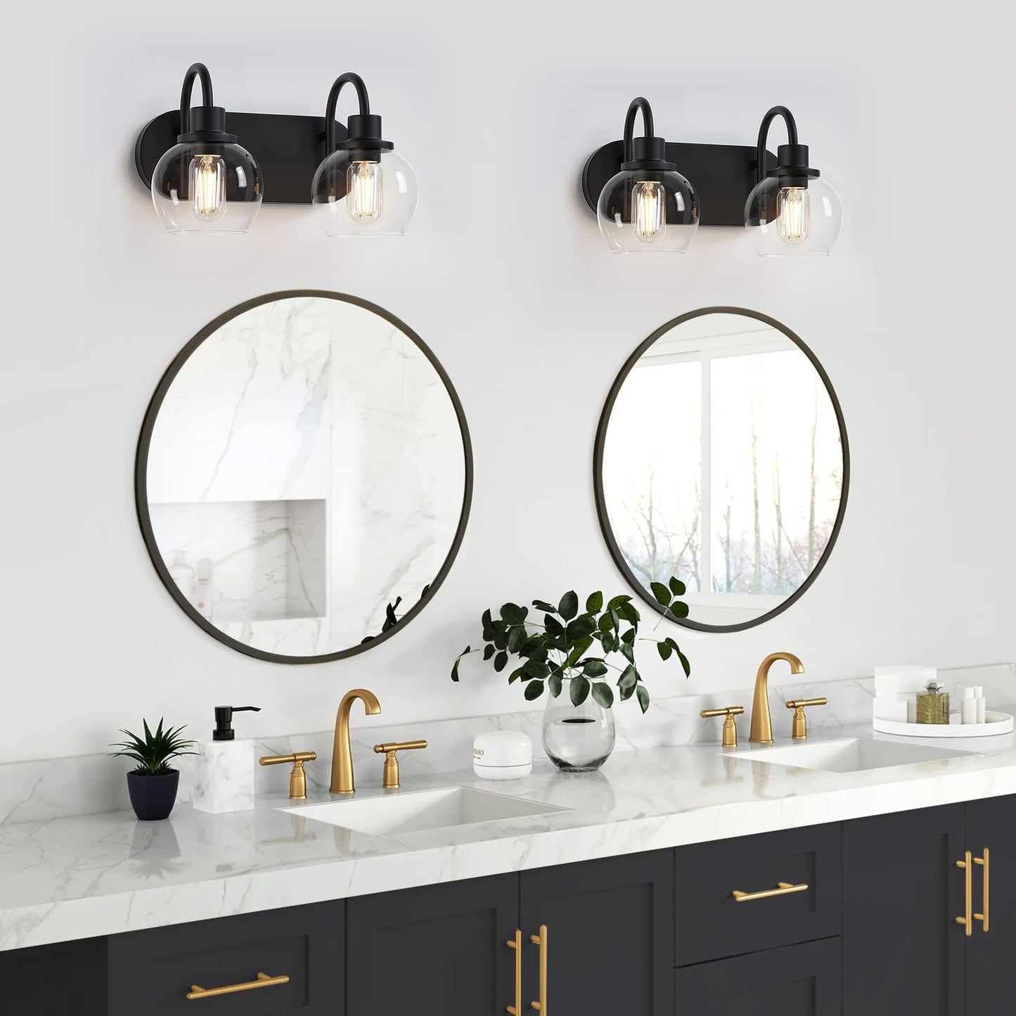 Dpyrrhic Modern 2-Light Vanity Light, Bathroom Lighting Fixture Over Mirror With Clear Glass Shade and Metal Base, Matte Black Wall Mounted for Bathroom
