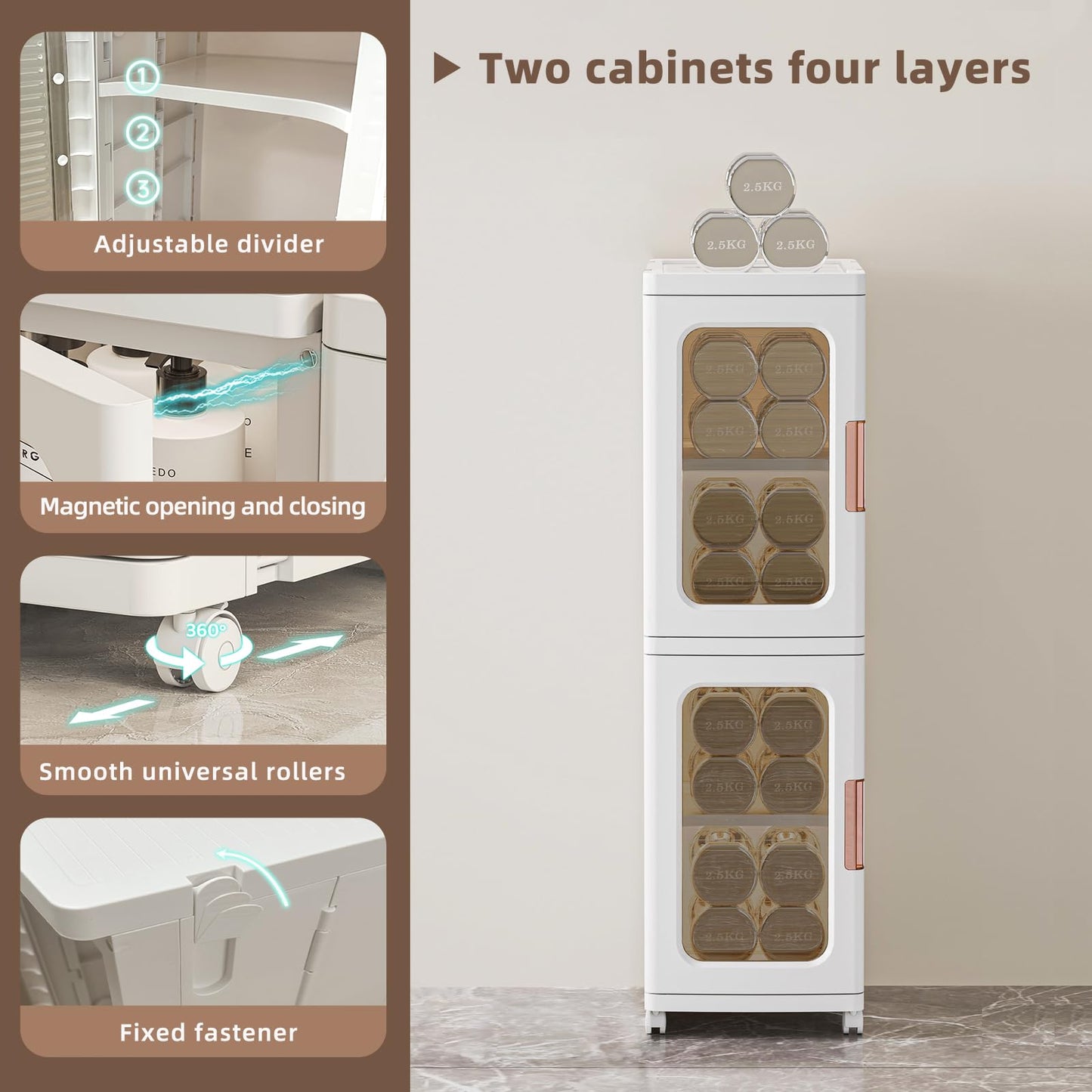 CXCJAI Narrow Cabinet With Doors and Shelves - Tall Skinny Bathroom Storage Kitchen Organizer With Adjustable Shelf - Toilet Paper Linen Closet 2 Layer (White)