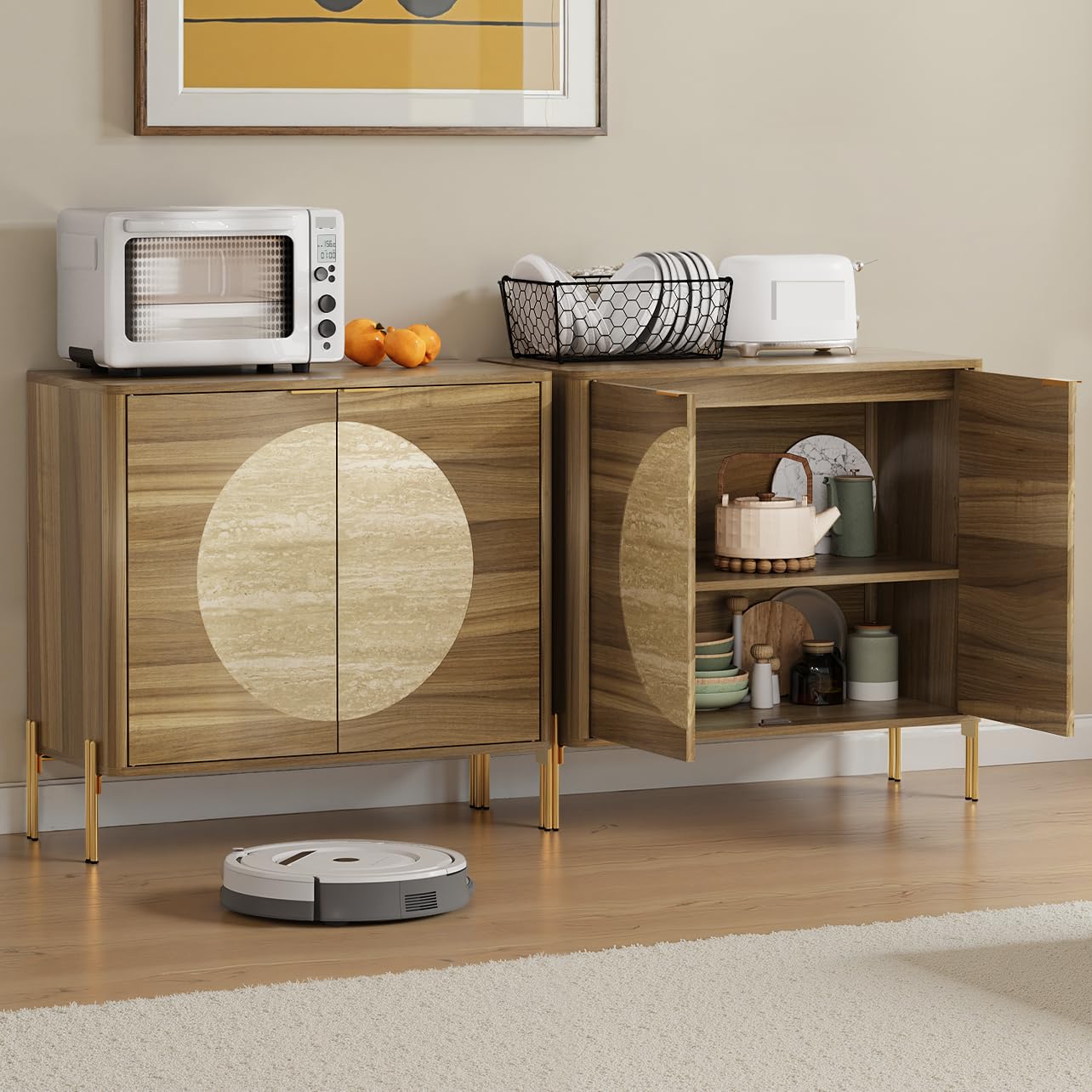 Morwdxef Modern Sideboard Cabinet with 2 Doors and Adjustable Shelves, Sideboard Buffet Cabinet with Storage, Storage Console for Kitchen, Coffee Bar, Entryway