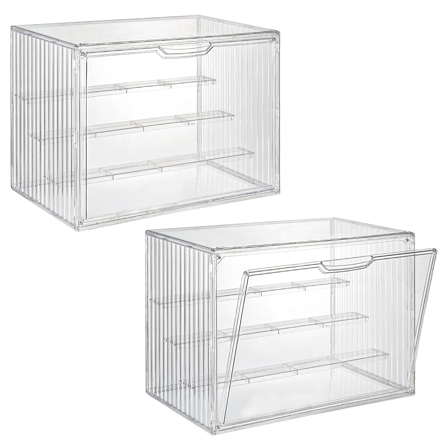 2 Pack Acrylic Display Case, 4 Tier Clear Display Case with Magnetic Door and 3 Adjustable Divider, Stackable Large Figure Display Case for Collectibles Action Figures