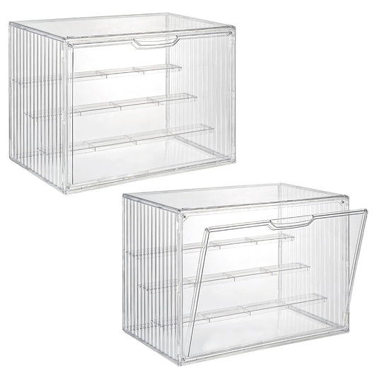 2 Pack Acrylic Display Case, 4 Tier Clear Display Case with Magnetic Door and 3 Adjustable Divider, Stackable Large Figure Display Case for Collectibles Action Figures